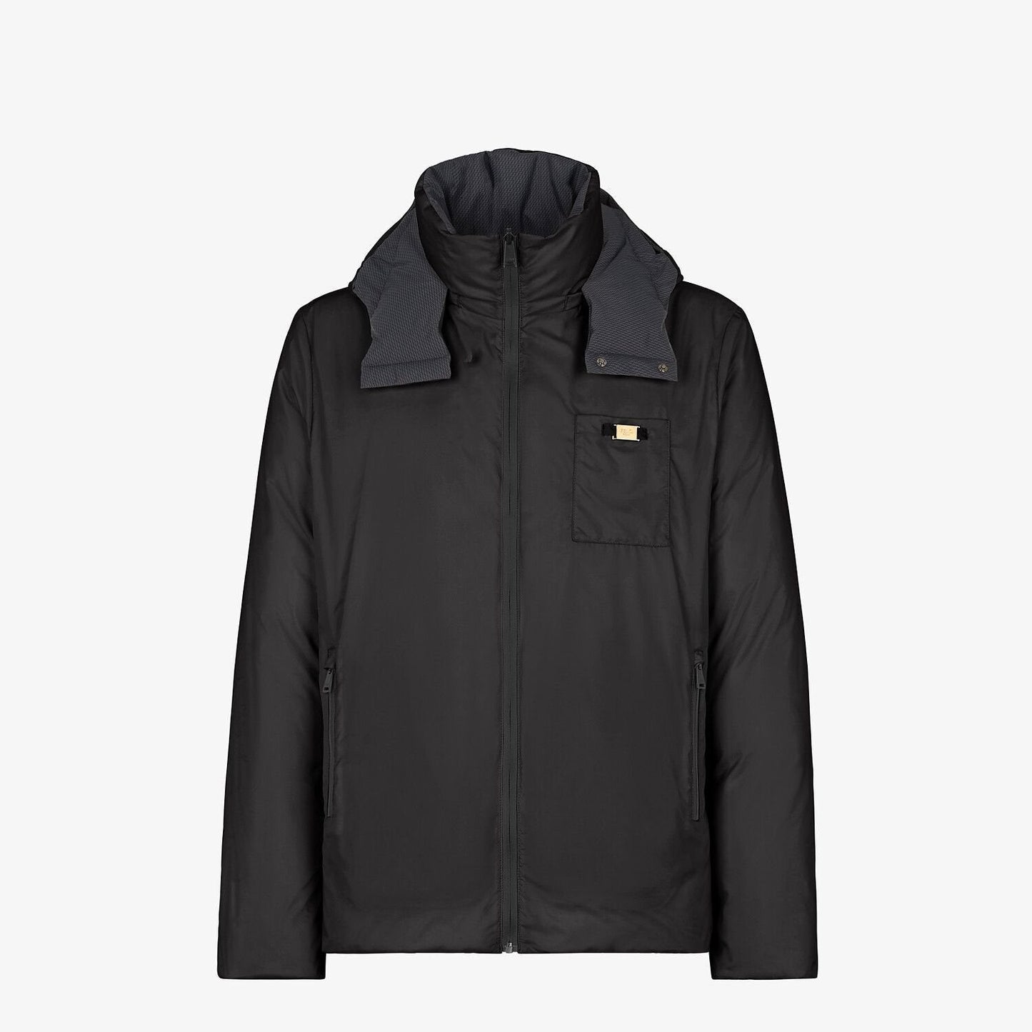 Fendi Black Hooded Chest-Pocket Zip Jacket — front