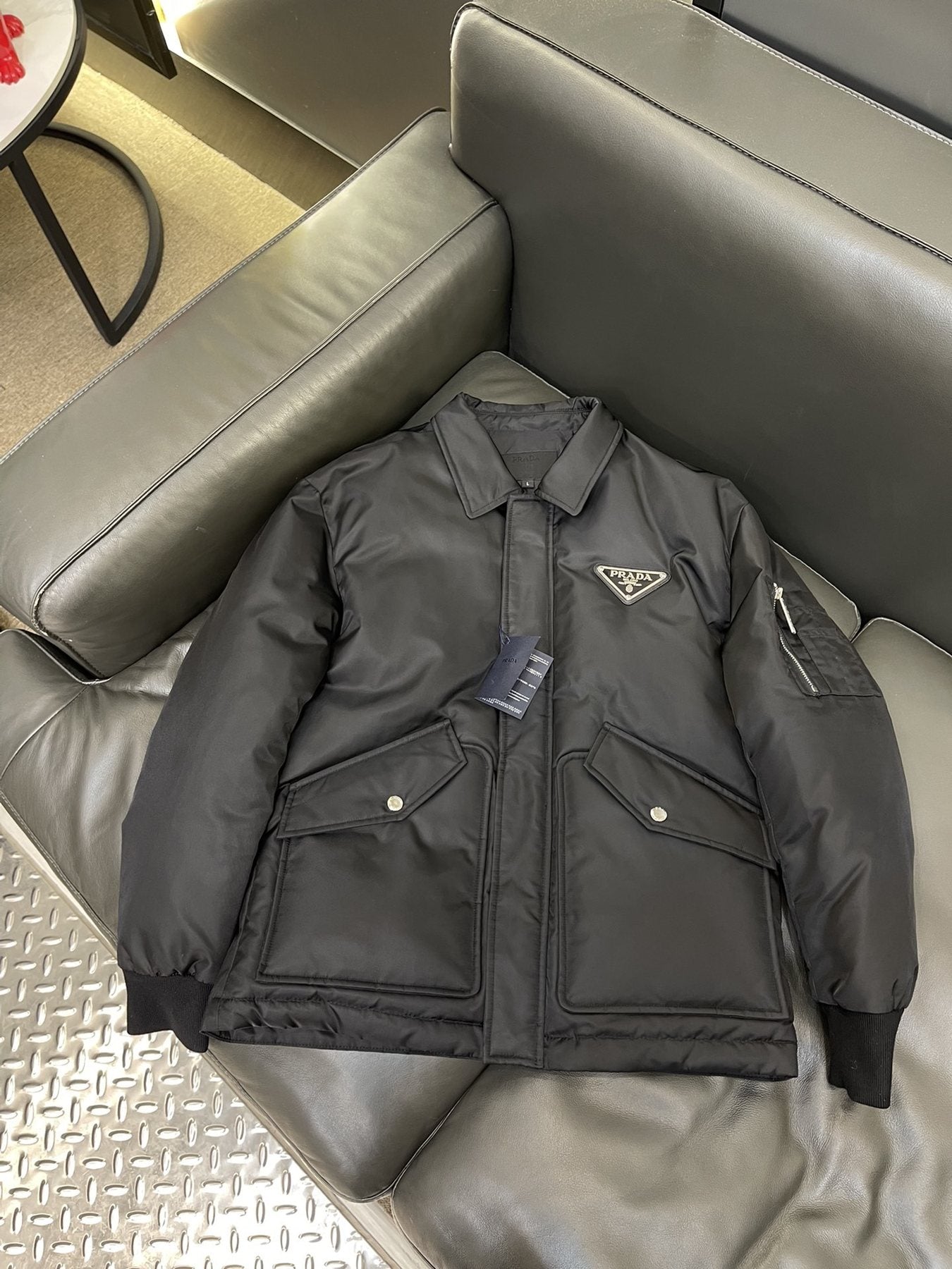 Prada Black Padded Zip-Front Puffer Jacket — context