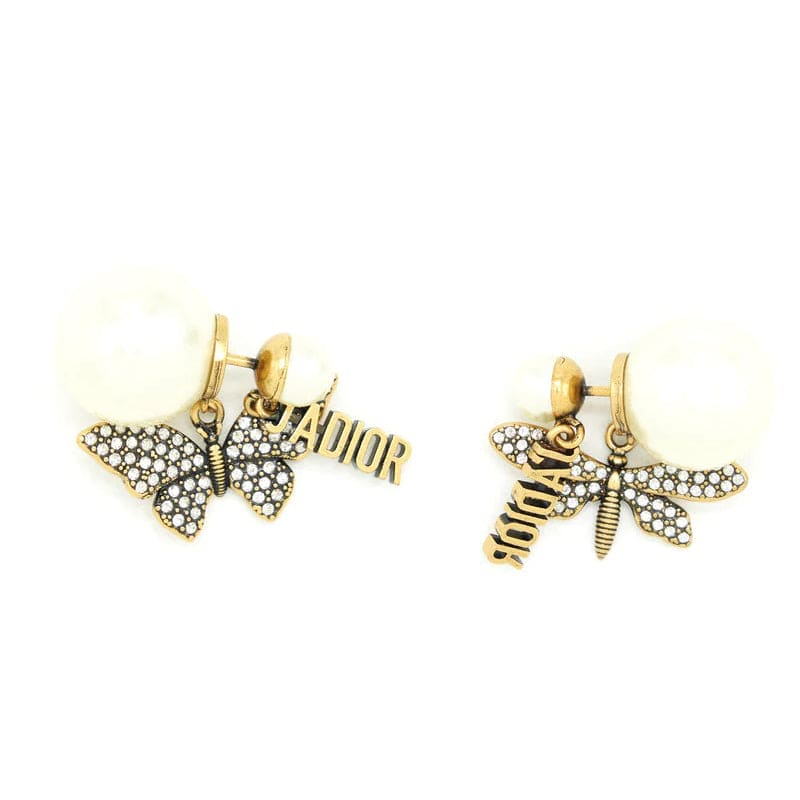 18K Dior Dragonfly/ Butterfly Pearl Earrings