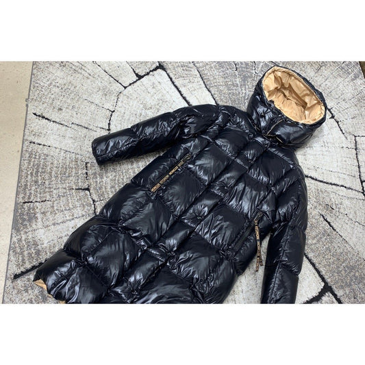Moncler Reversible Black Beige Long Puffer Coat — hero