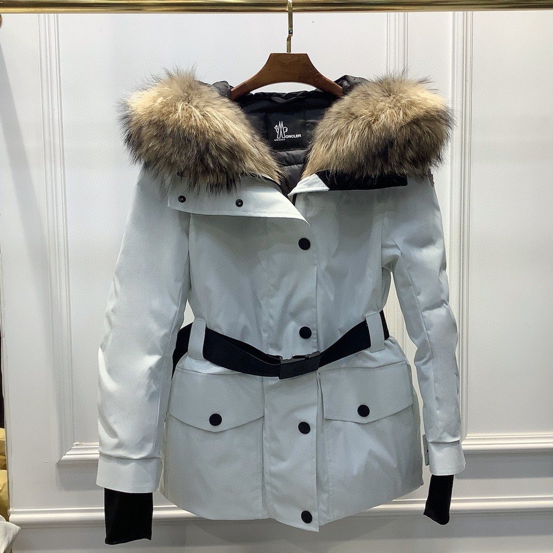 Moncler Belted Fur-Trim Hooded Coat — hero