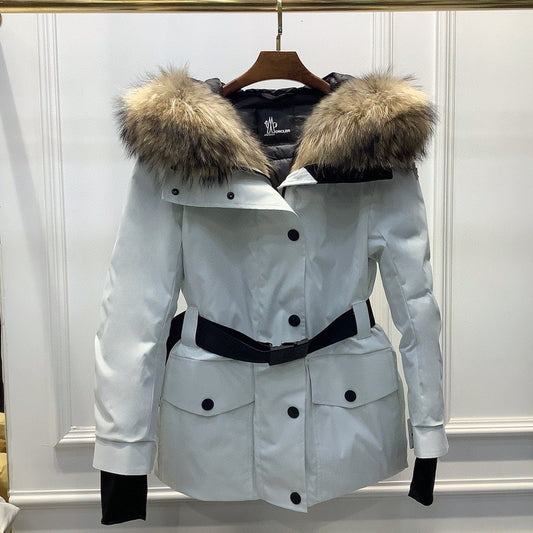 Moncler Belted Fur-Trim Hooded Coat — hero