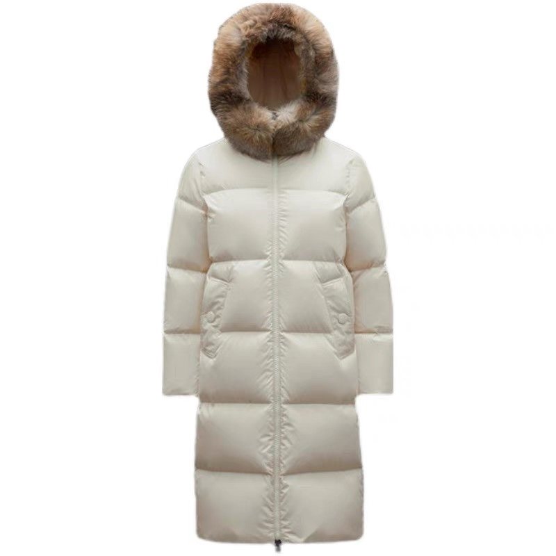 Moncler Hooded Fur-Trim Long Down Coat — hero