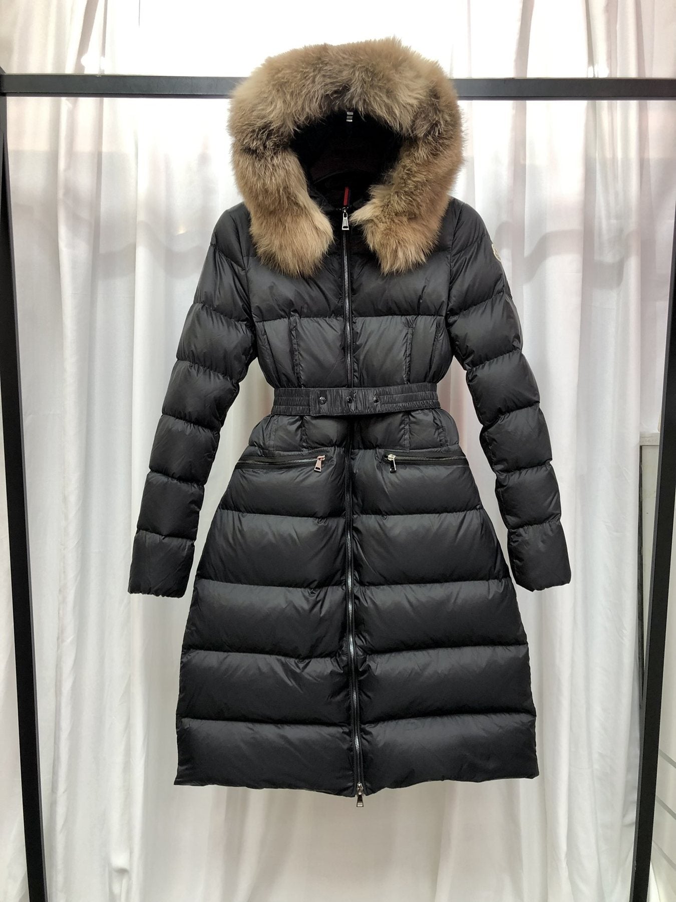 Moncler Long Belted Puffer Coat — front