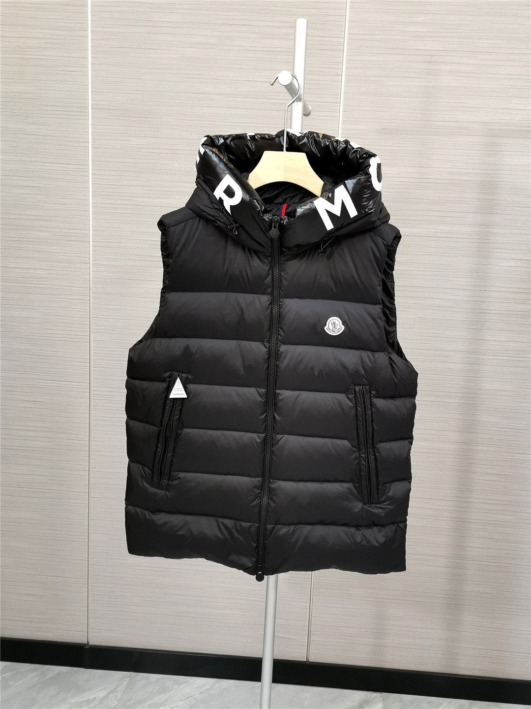 Moncler Lettered Hood Trim Quilted Vest — front