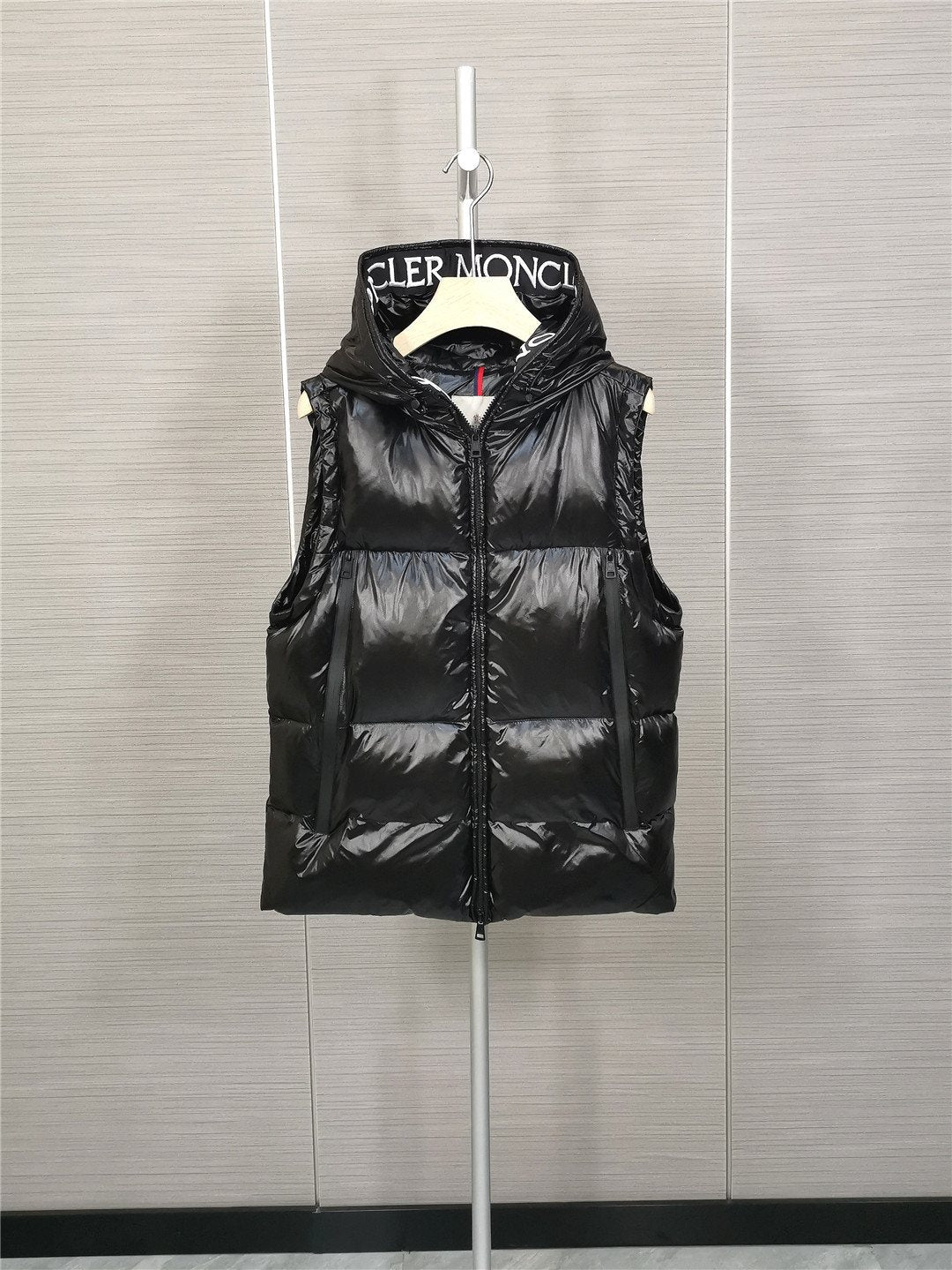 Moncler Hooded Letter-Trim Down Vest — front
