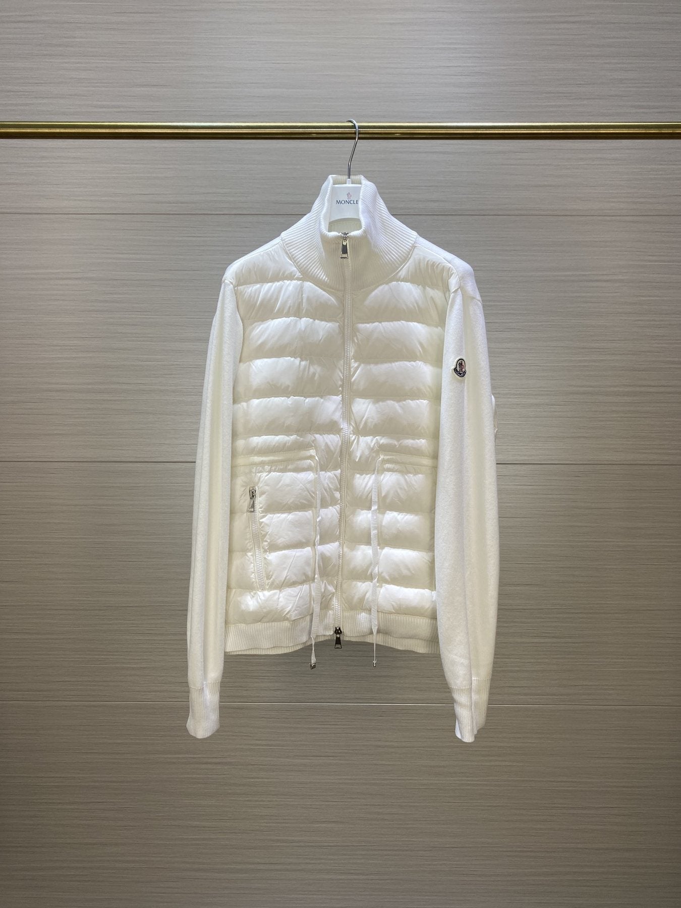 Moncler Quilted Knit-Sleeve Down Jacket — front
