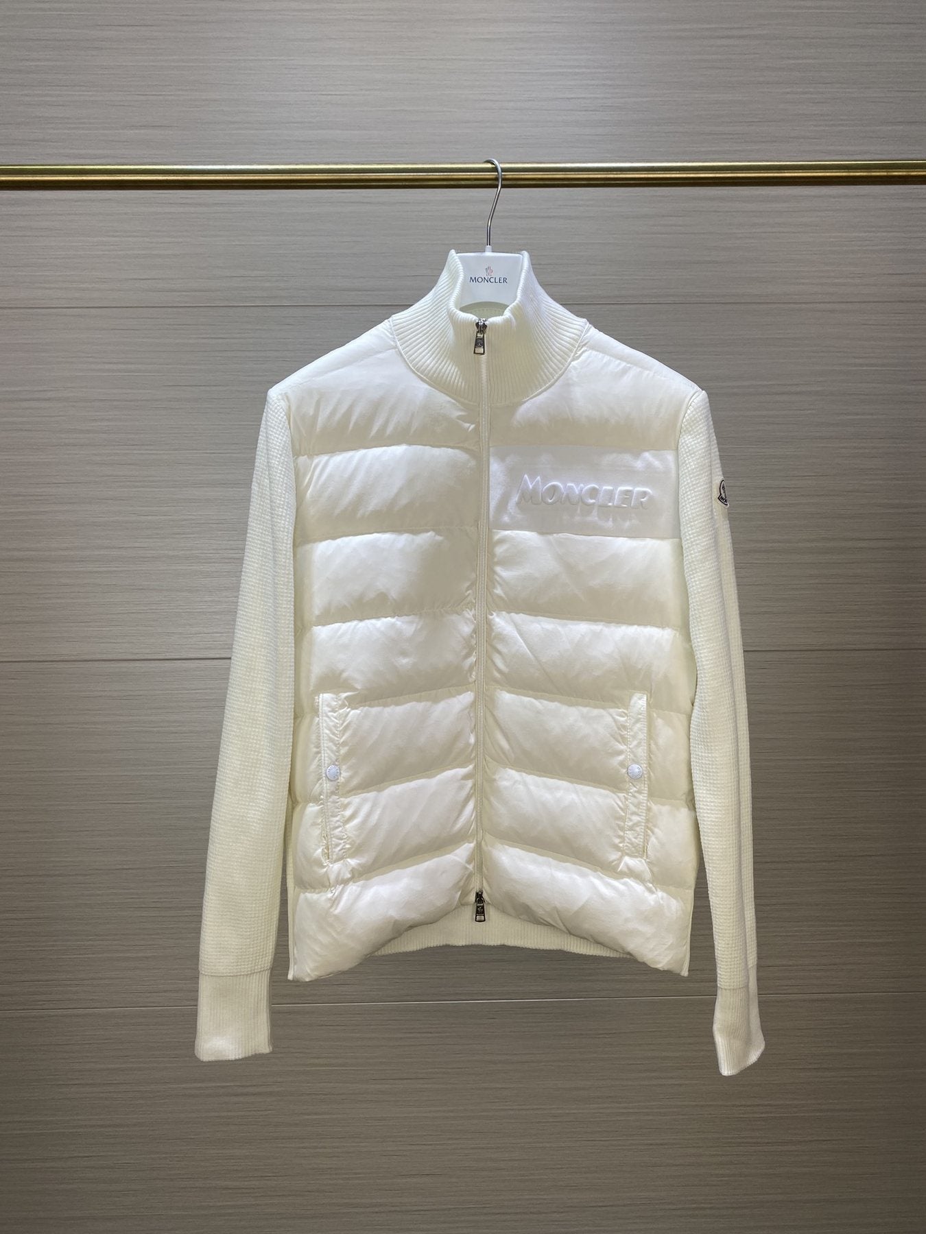 Moncler Knit-Sleeve Quilted Down Jacket — front