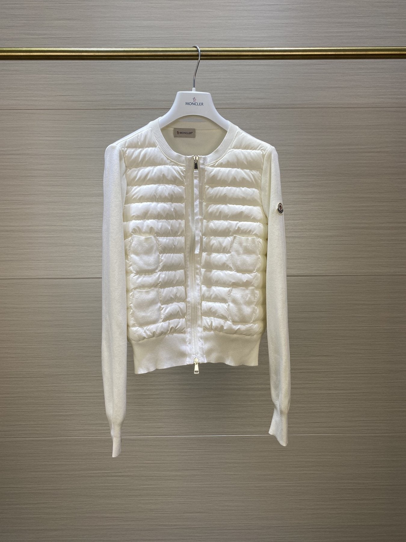 Moncler Women's Knit Sleeve Quilted Zip-Front Jacket — front