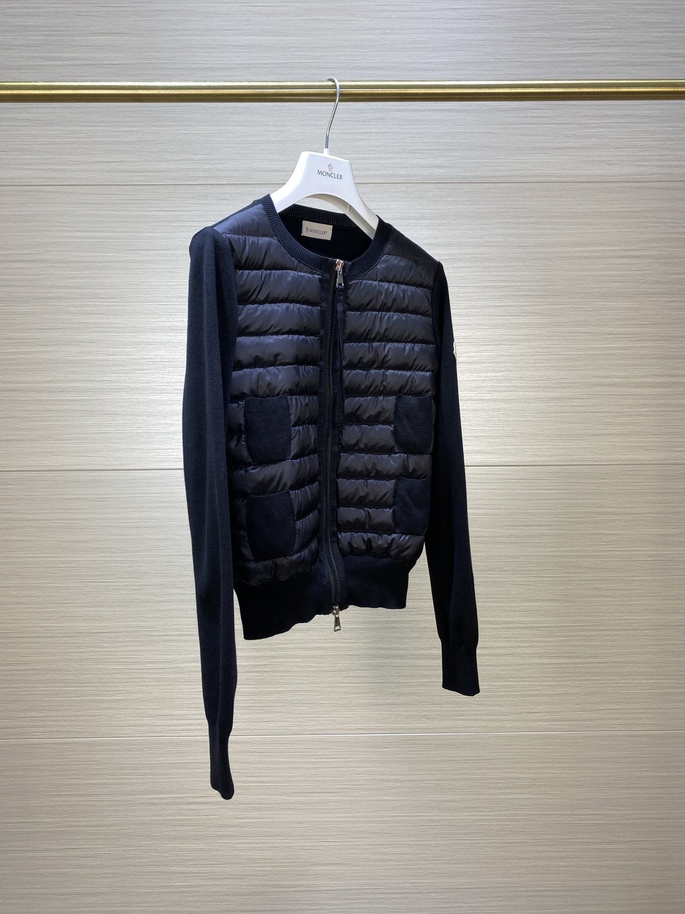 Moncler Women's Knit Sleeve Quilted Zip-Front Jacket — front