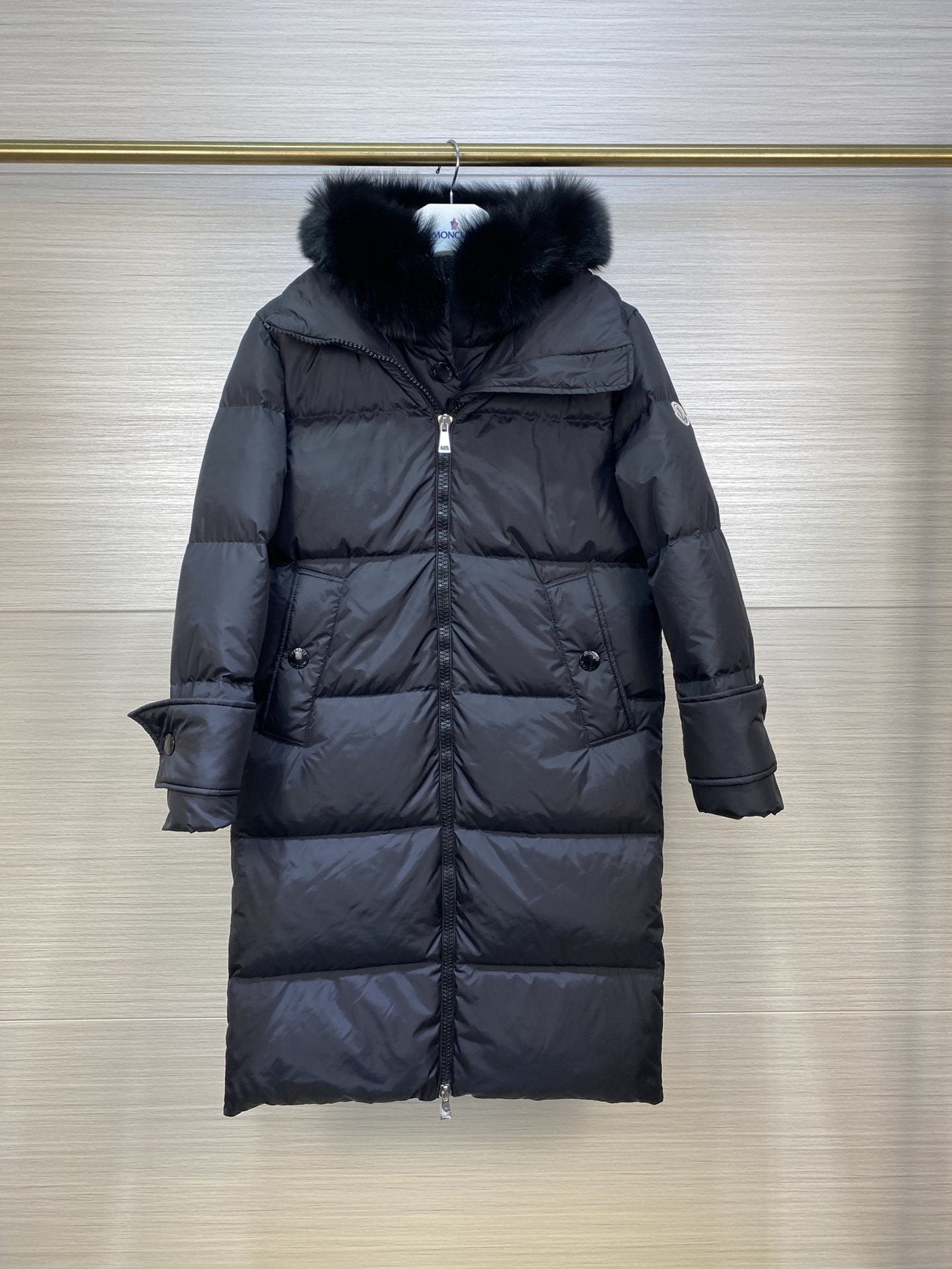 Moncler Women's Long Hooded Fur-Trim Down Coat — front