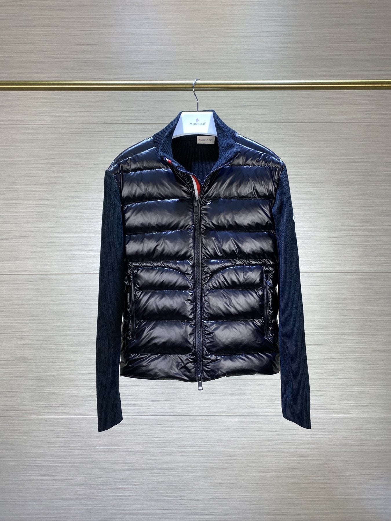 Moncler Quilted Knit-Sleeve Zip Jacket — front