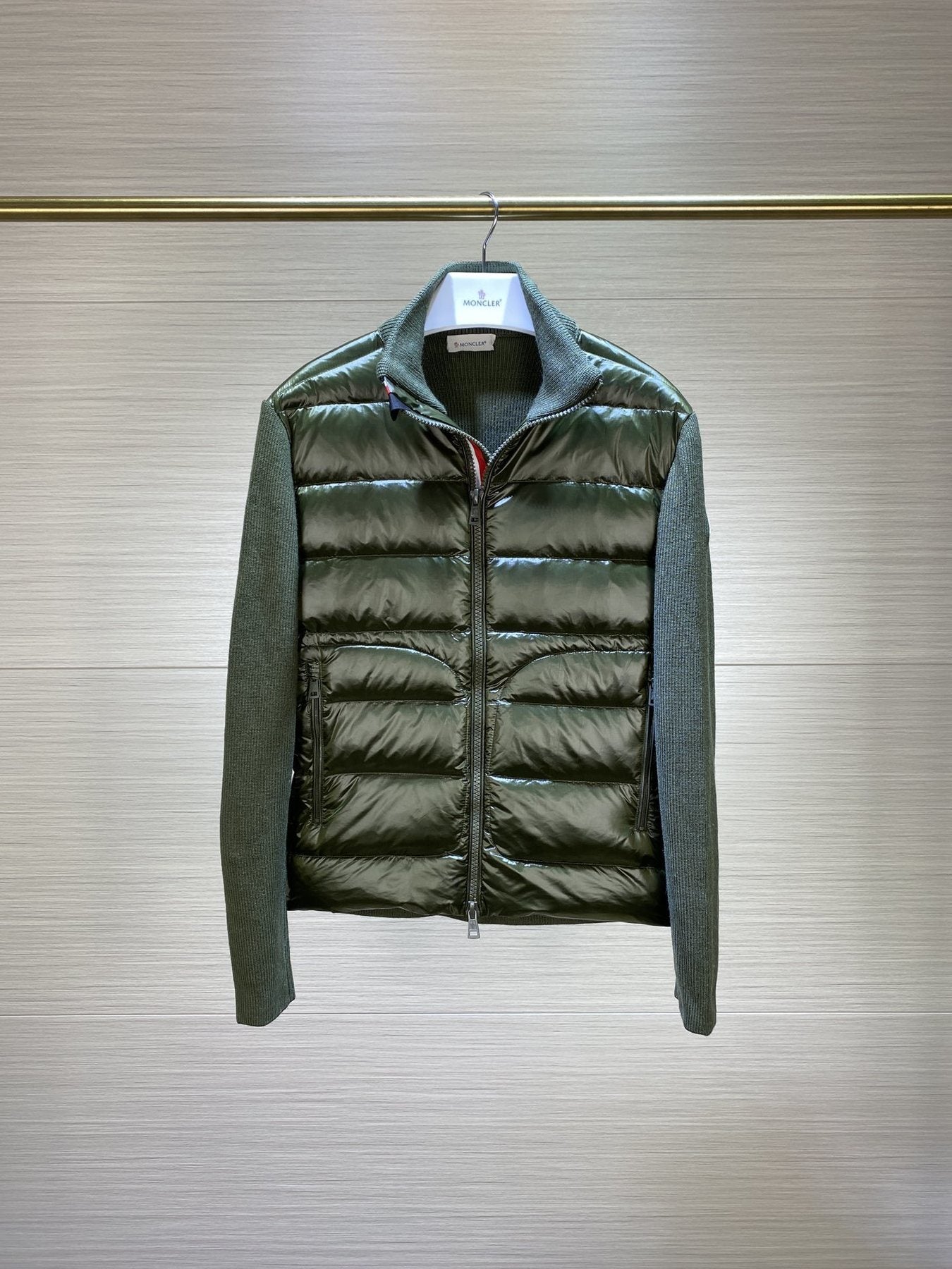 Moncler Quilted Knit-Sleeve Zip Jacket — front