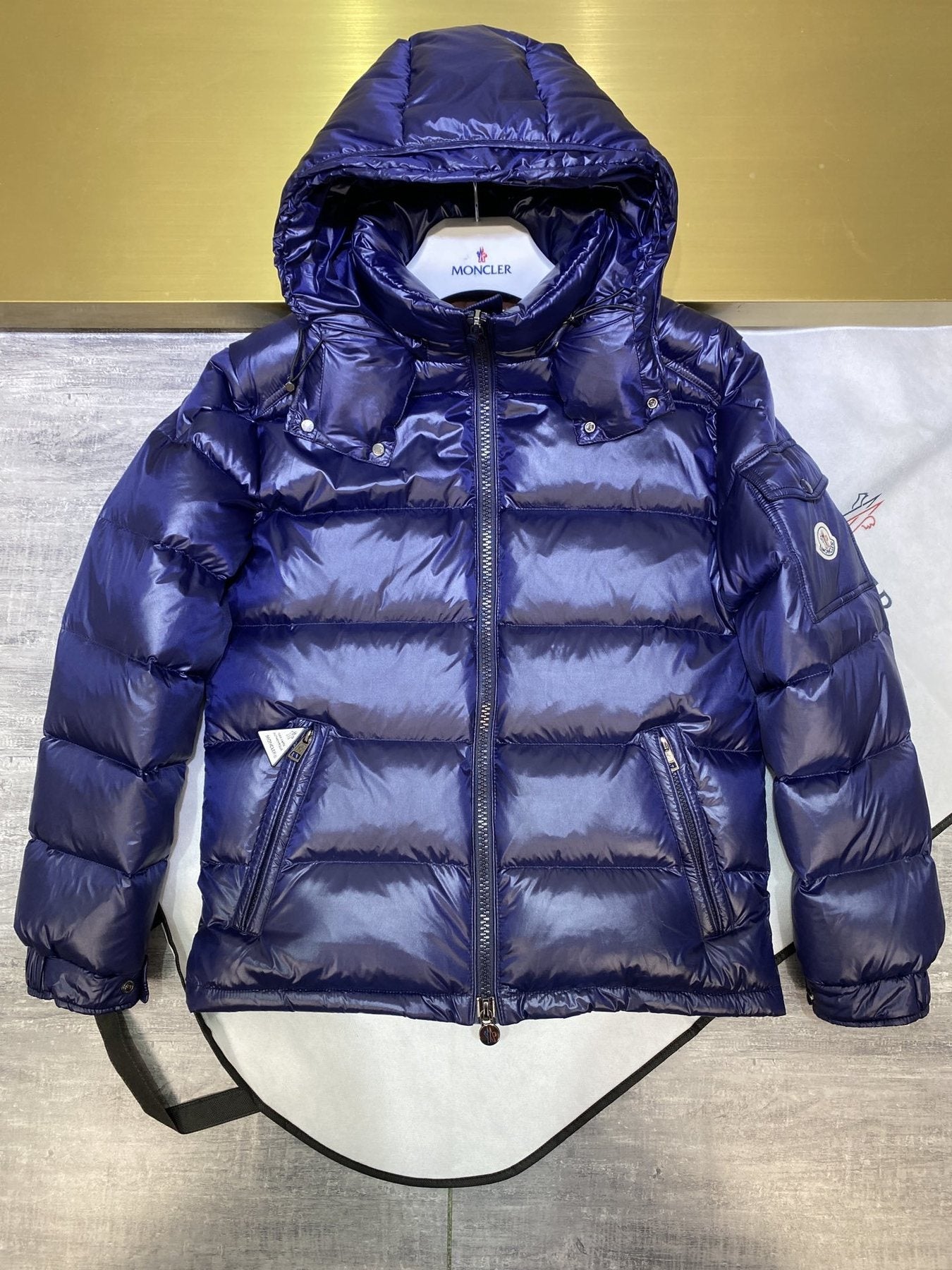 Moncler Glossy Hooded Short Down Coat — front