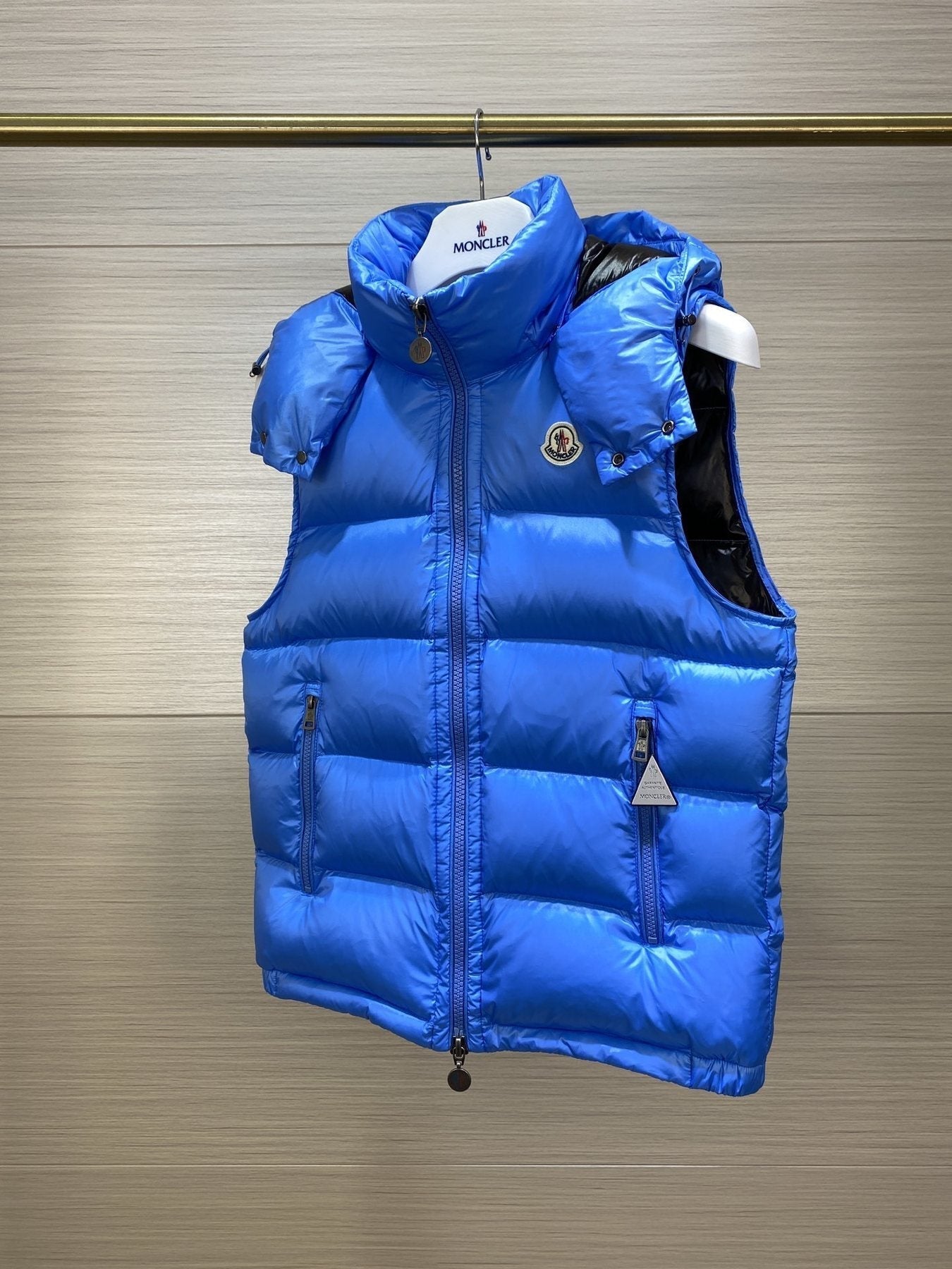 Moncler Hooded Glossy Puffer Down Vest — front