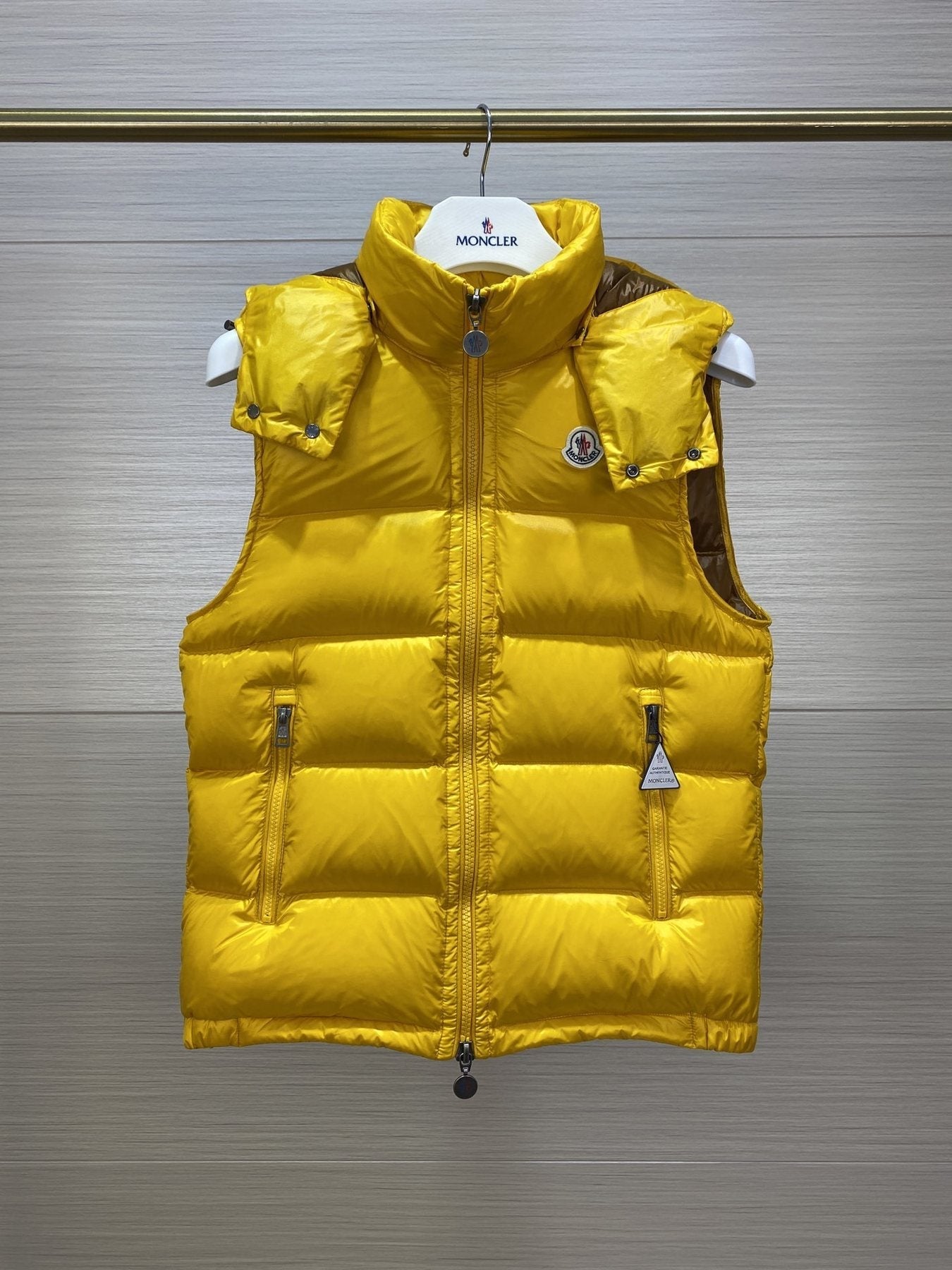 Moncler Hooded Glossy Puffer Down Vest — front