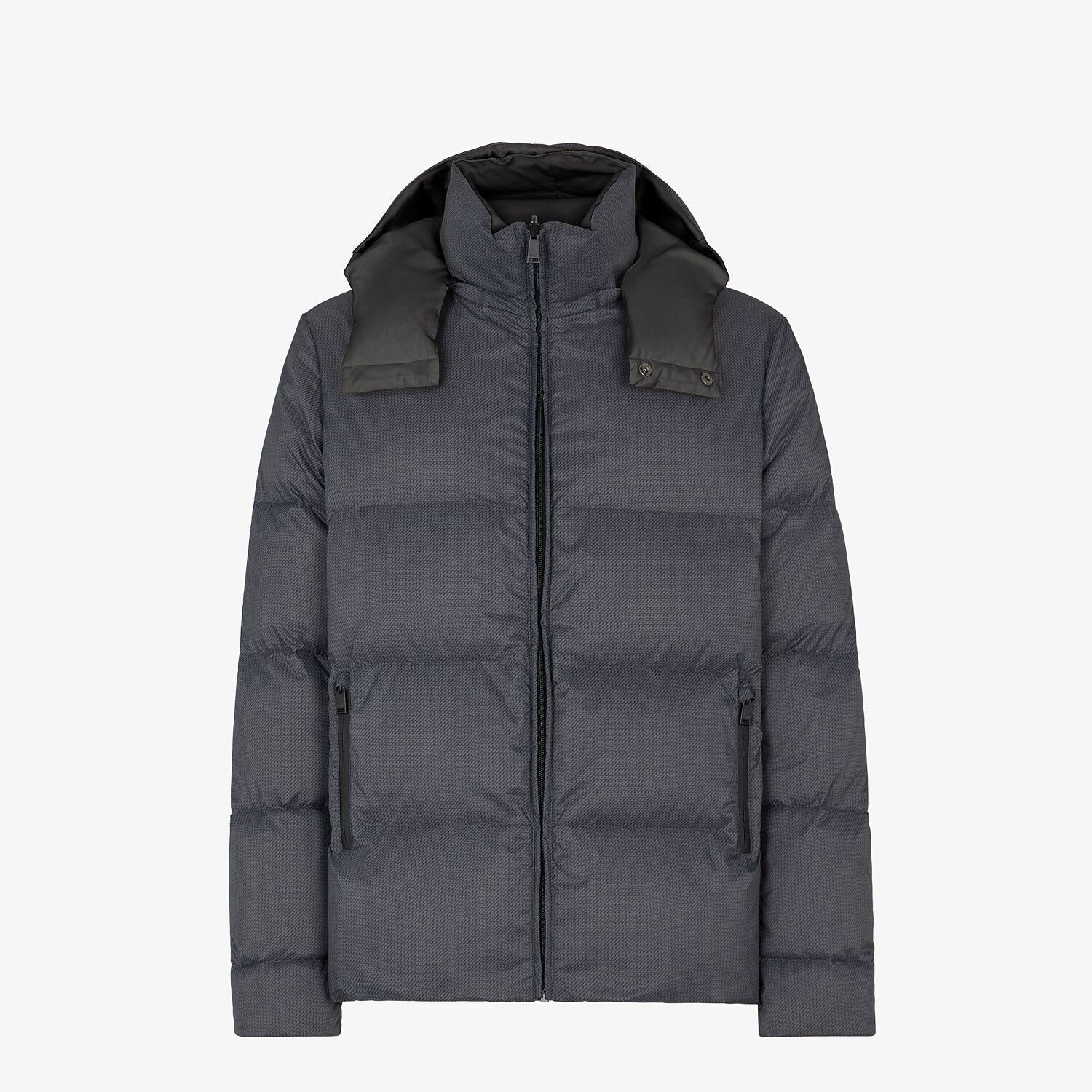 Fendi Grey Hooded Baffled Puffer Jacket — hero