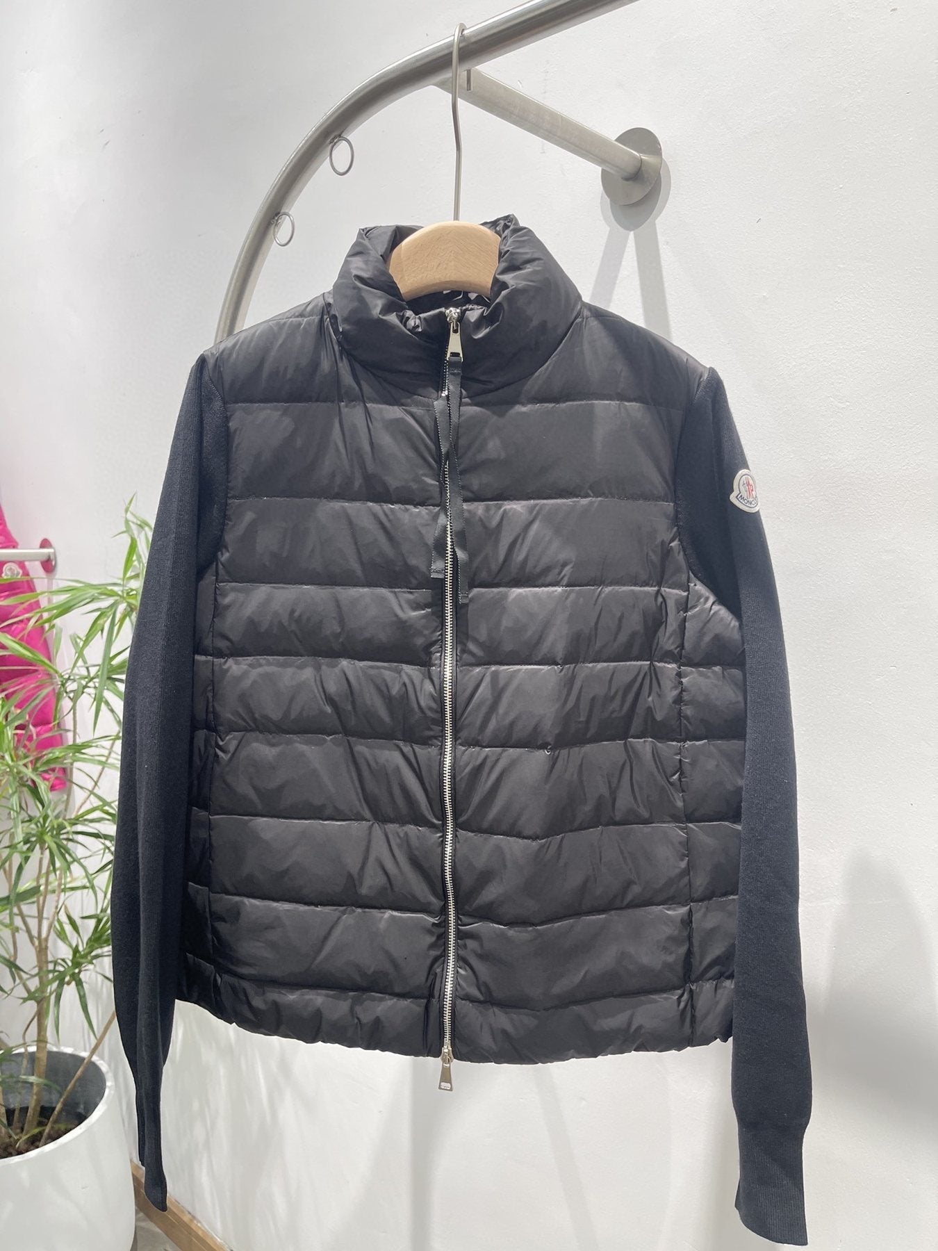 Moncler Quilted Knit-Sleeve Down Jacket — front