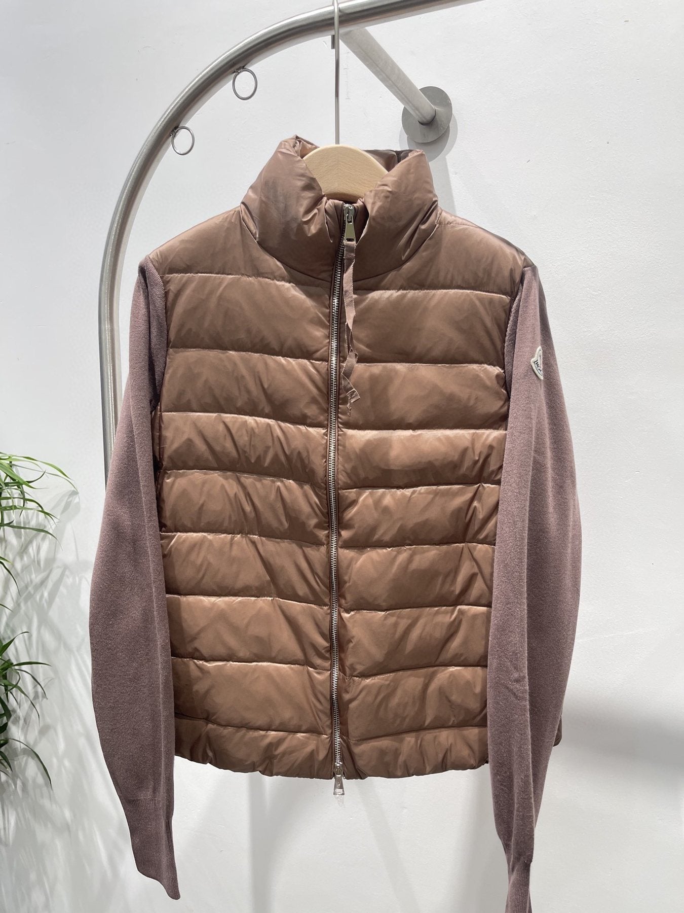 Moncler Quilted Knit-Sleeve Down Jacket — front
