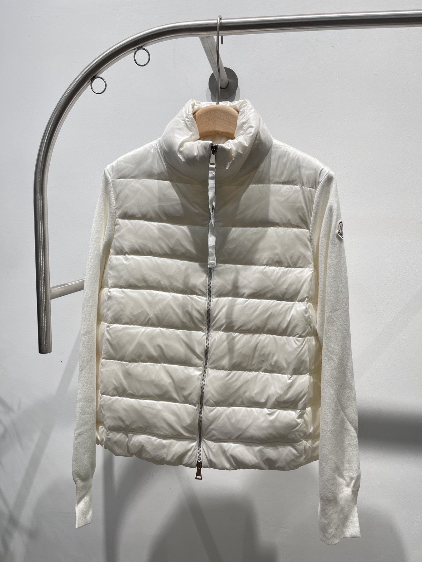 Moncler Quilted Knit-Sleeve Down Jacket — front
