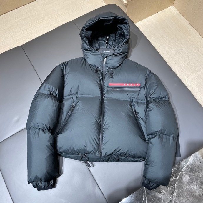 Prada Women's Cropped Hooded Puffer Jacket — front