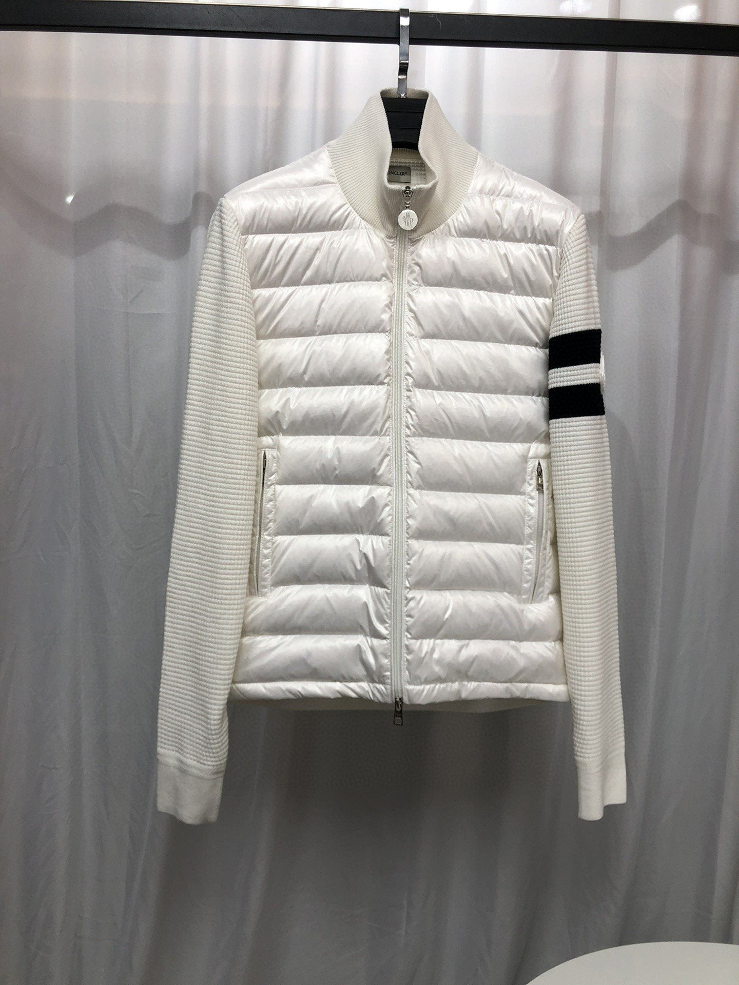 Moncler Knit-Sleeve Quilted Down Jacket — hero