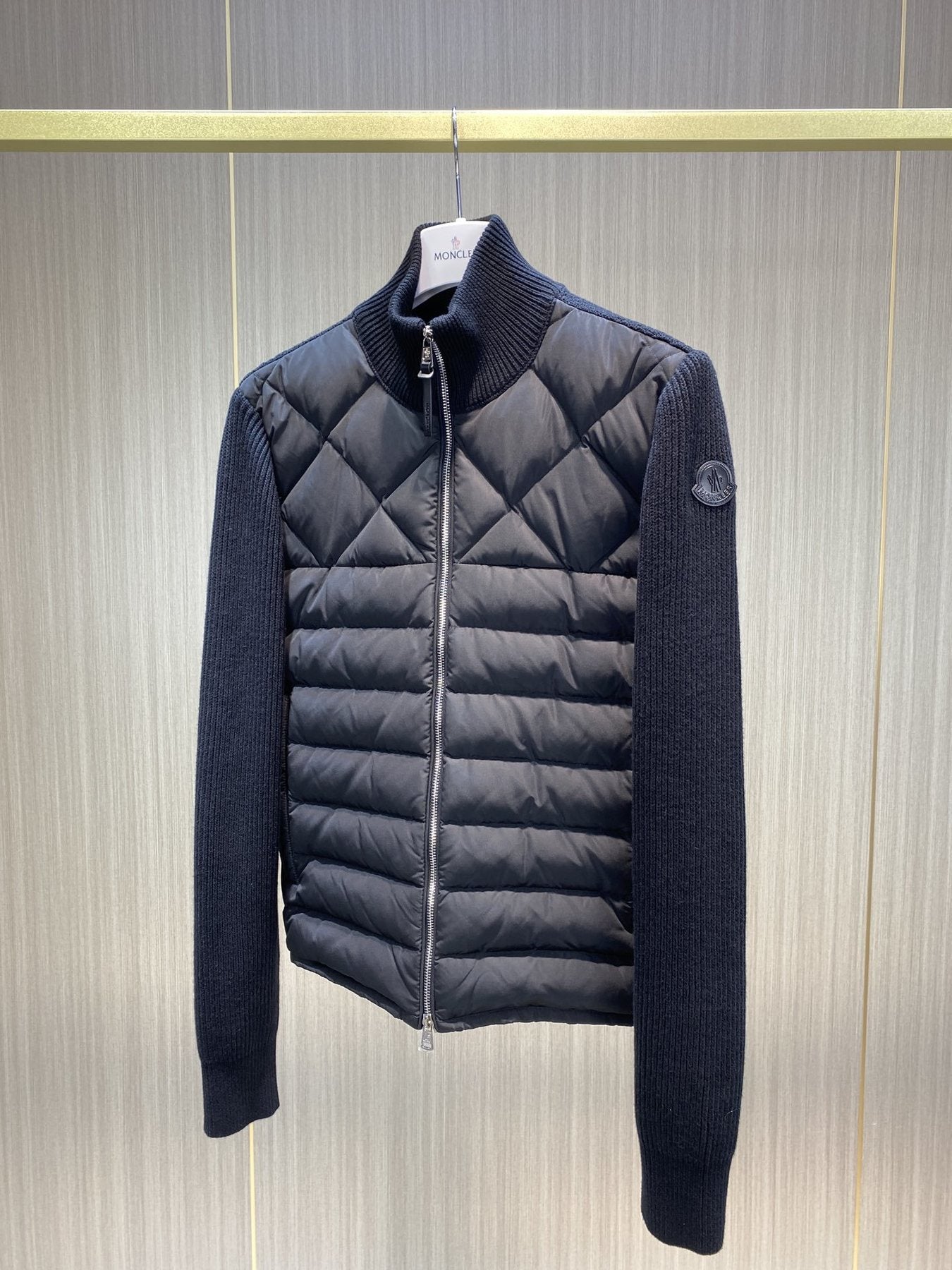 Moncler Men's Diamond-Quilted Knit Zip Jacket — front