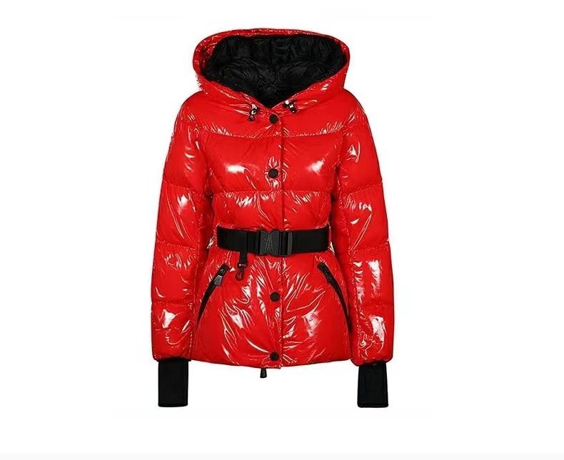 Moncler Women's Glossy Belted Hooded Puffer Coat — front