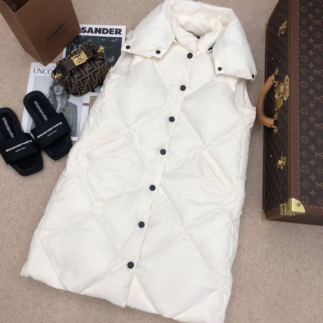 Burberry Long Diamond-Quilted Down Vest — hero