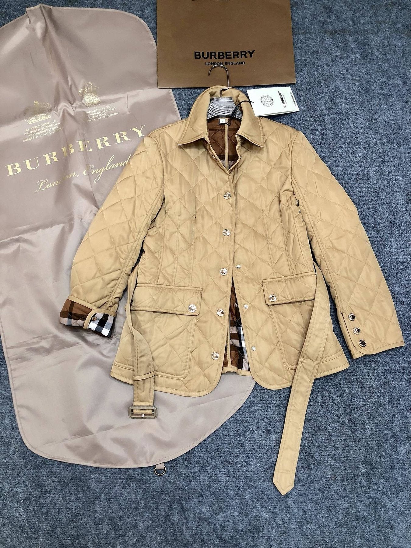 Burberry Women's Diamond-Quilted Belted Jacket — front