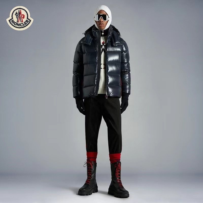 Moncler Color-Block Hooded Short Down Coat — context