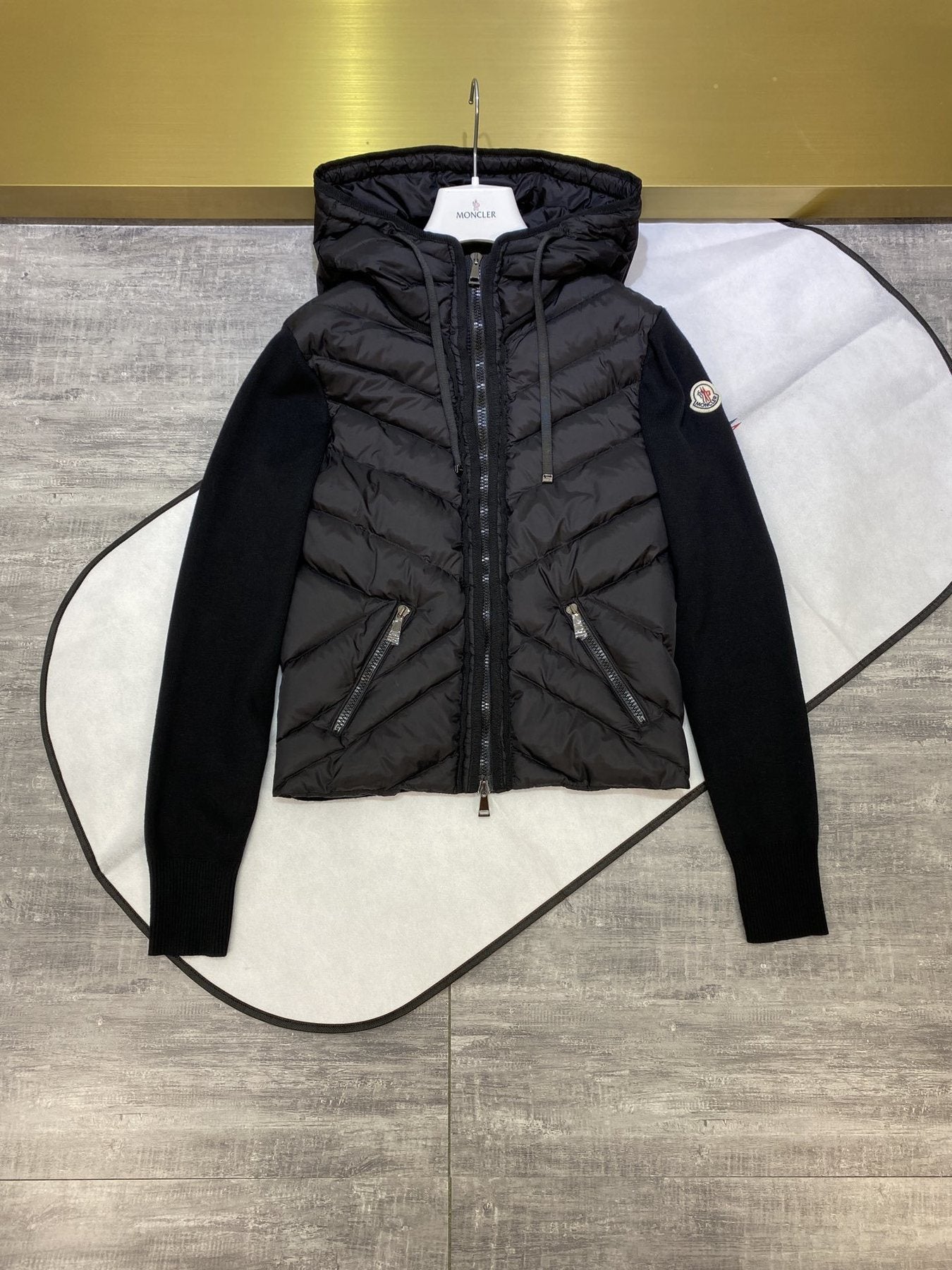 Moncler Hooded Padded Front Knit Jacket — front