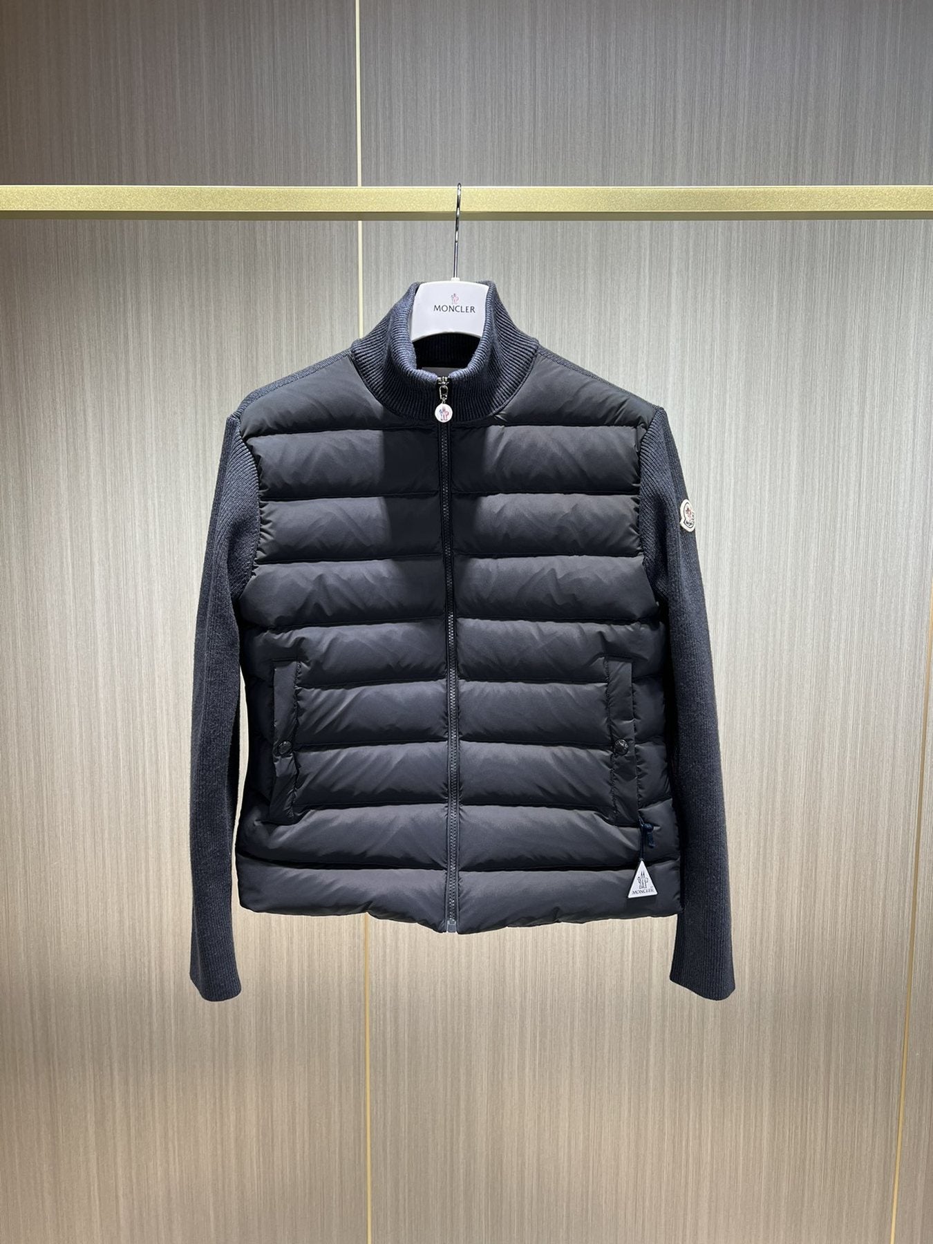 Moncler Knit Sleeve Down Jacket — front