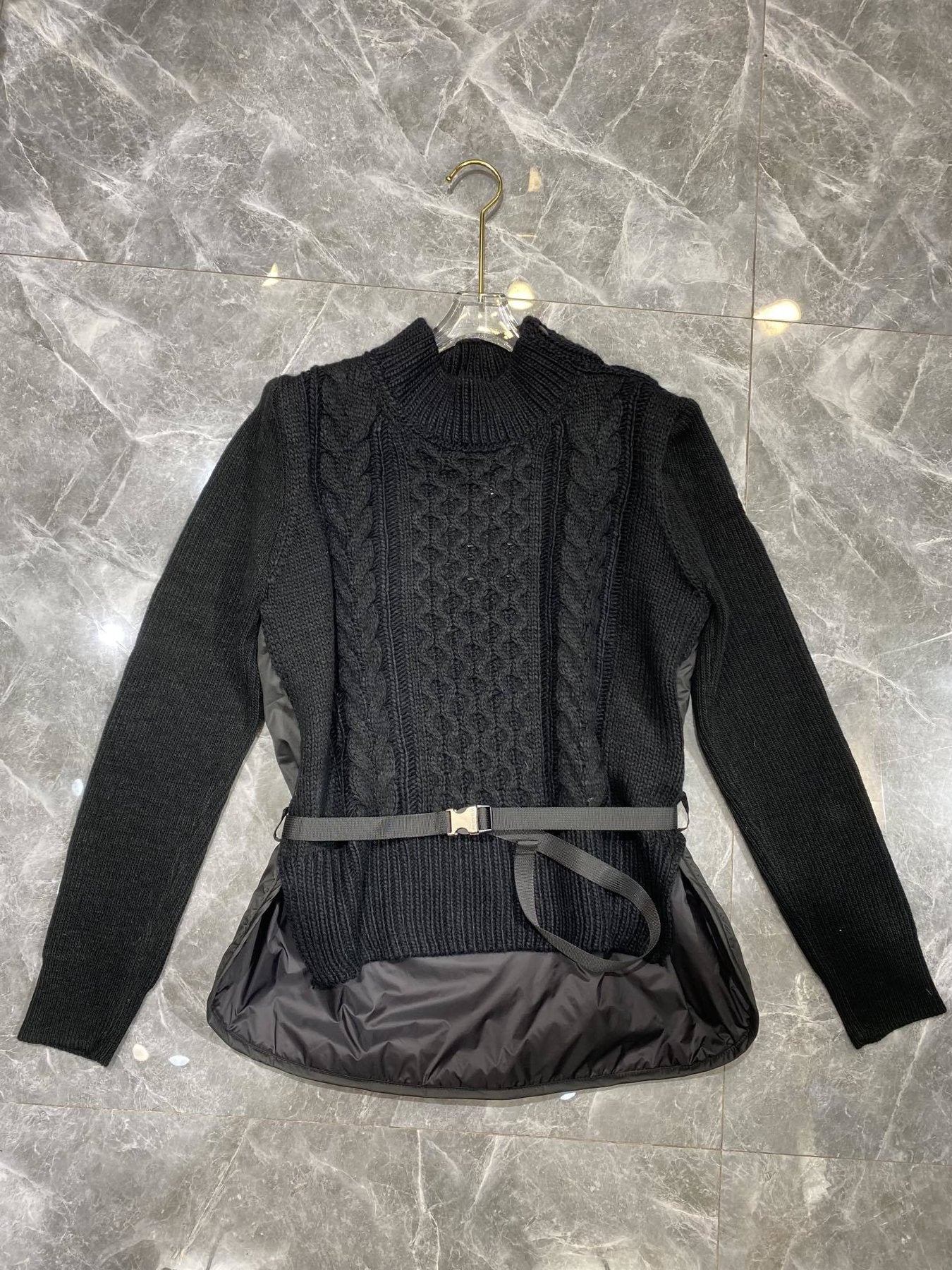 Moncler Belted Padded Panel Cable-Knit Sweater — front