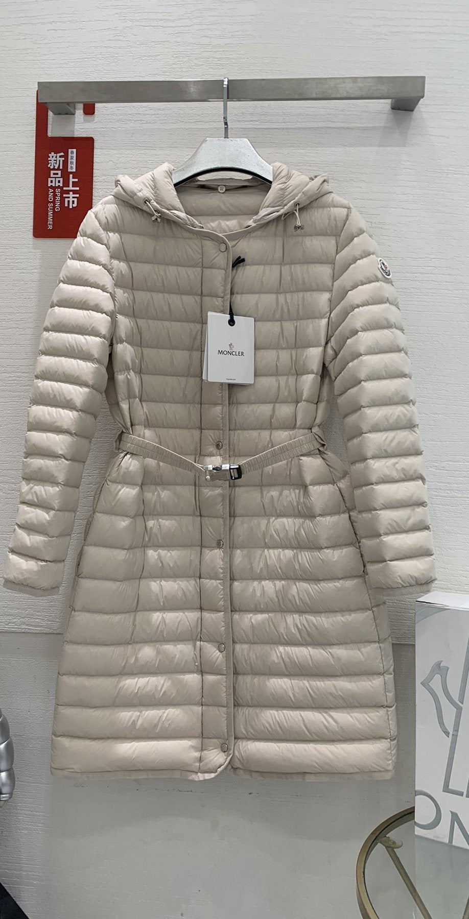 Moncler Women’s Belted Hooded Long Down Coat — front