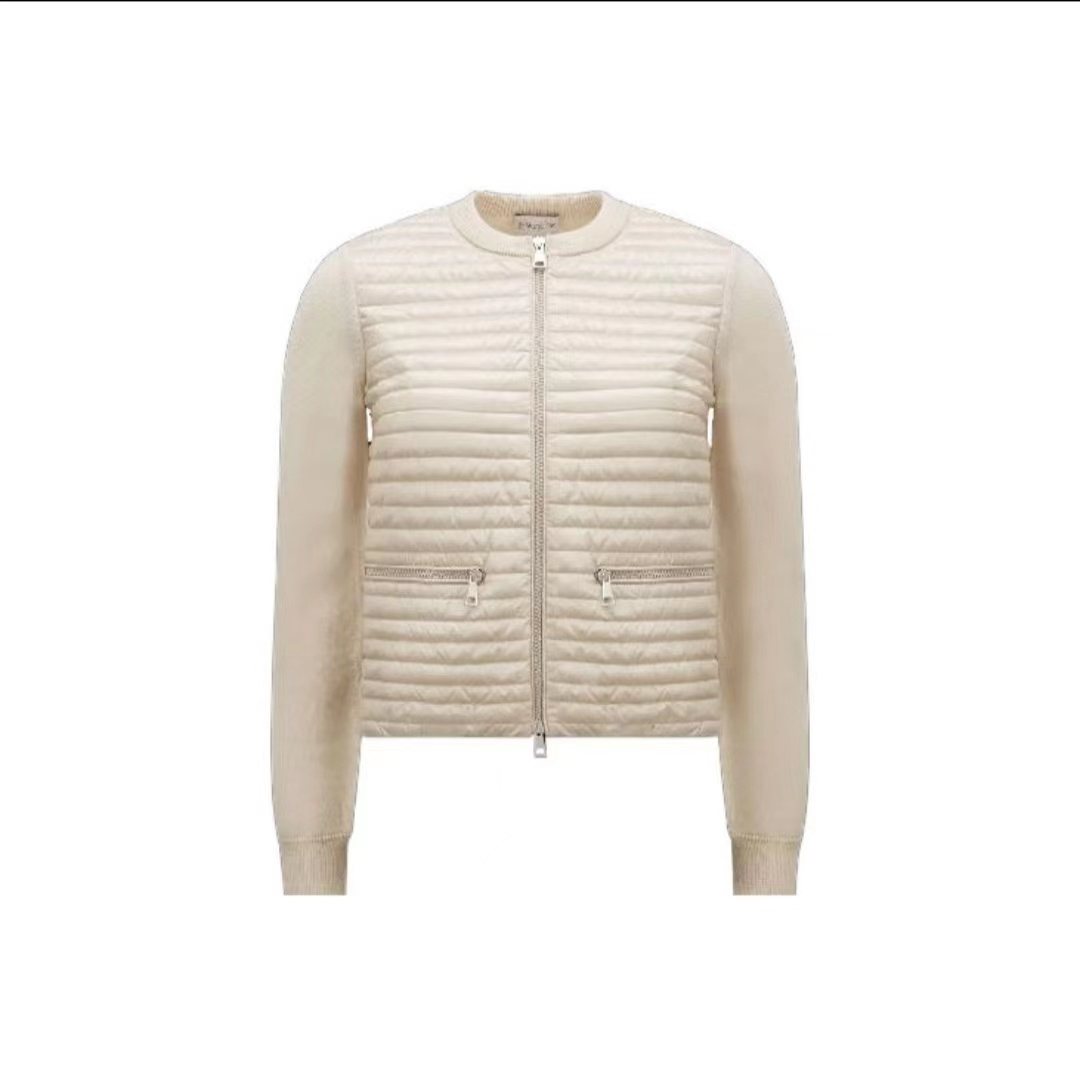 Moncler Quilted Knit-Sleeve Zip Down Jacket — front