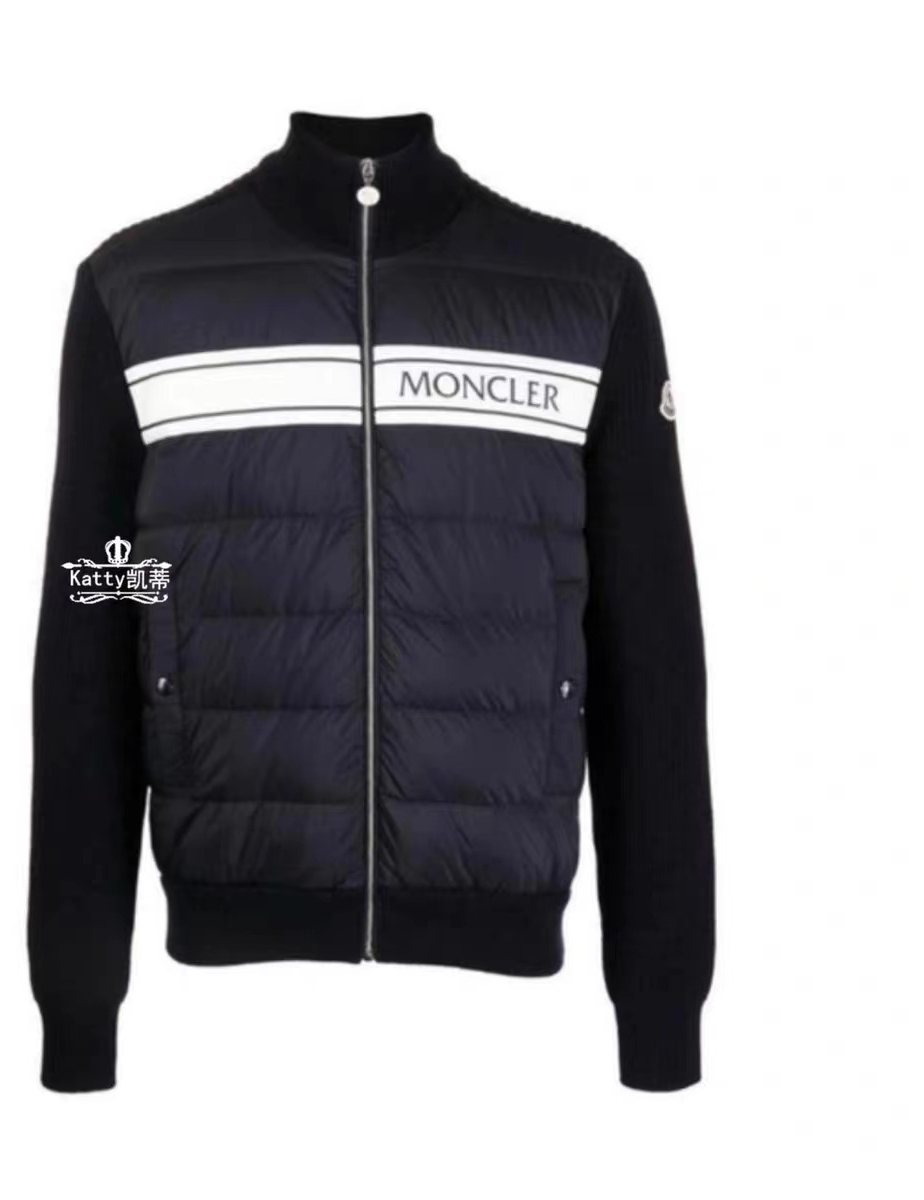 Moncler Quilted Knit-Sleeve Down Jacket — front
