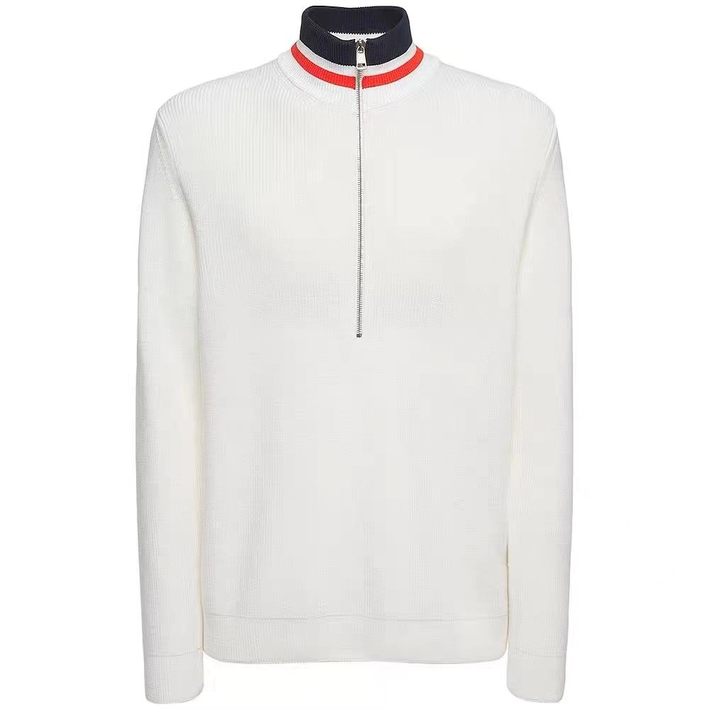 Moncler Rib-Knit Striped Collar Quarter-Zip Sweater — front