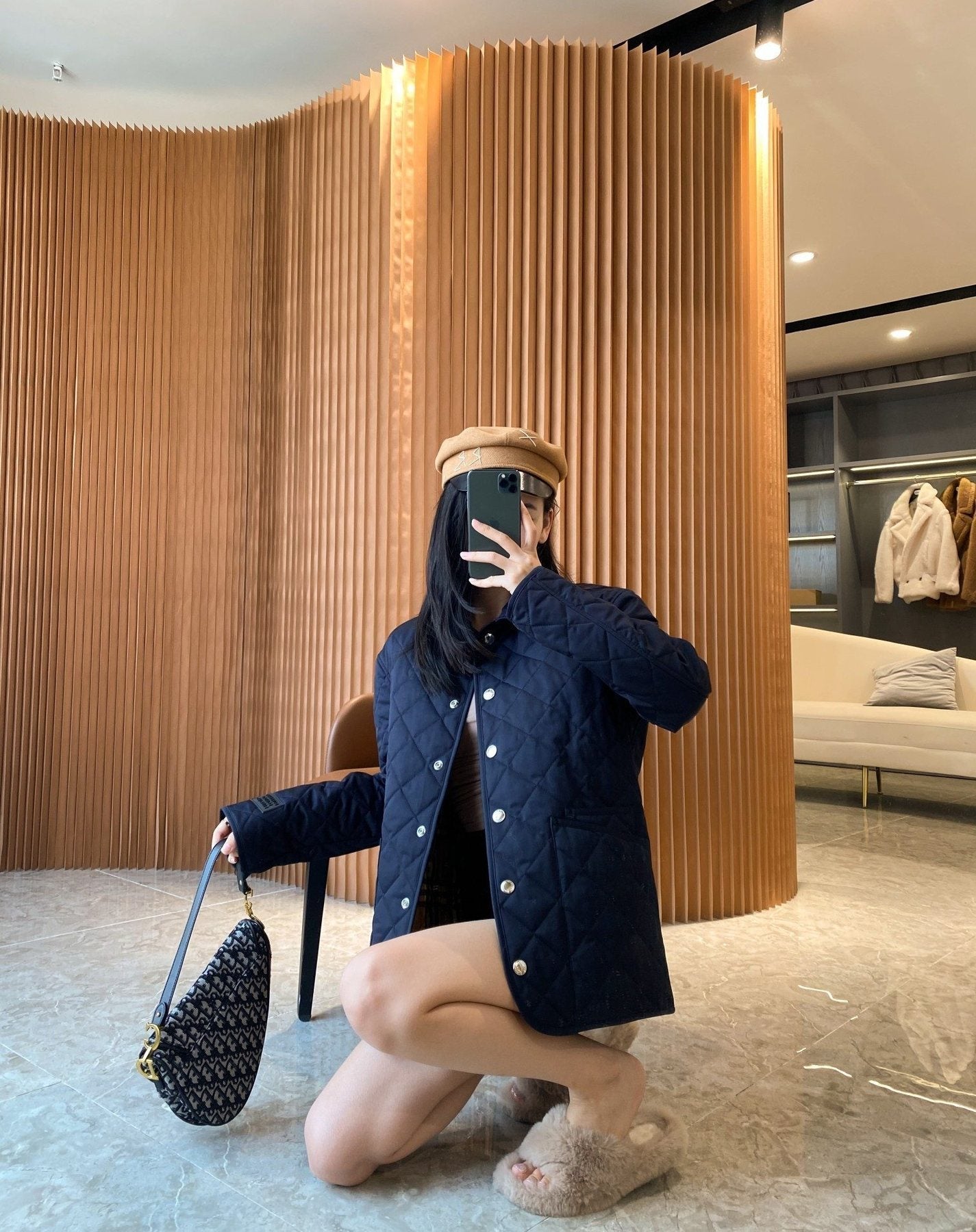 Burberry Diamond-Quilted Snap-Front Jacket — front