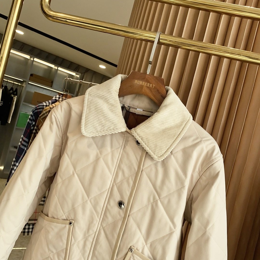 Burberry Reversible Diamond-Quilted Corduroy-Collar Jacket — detail