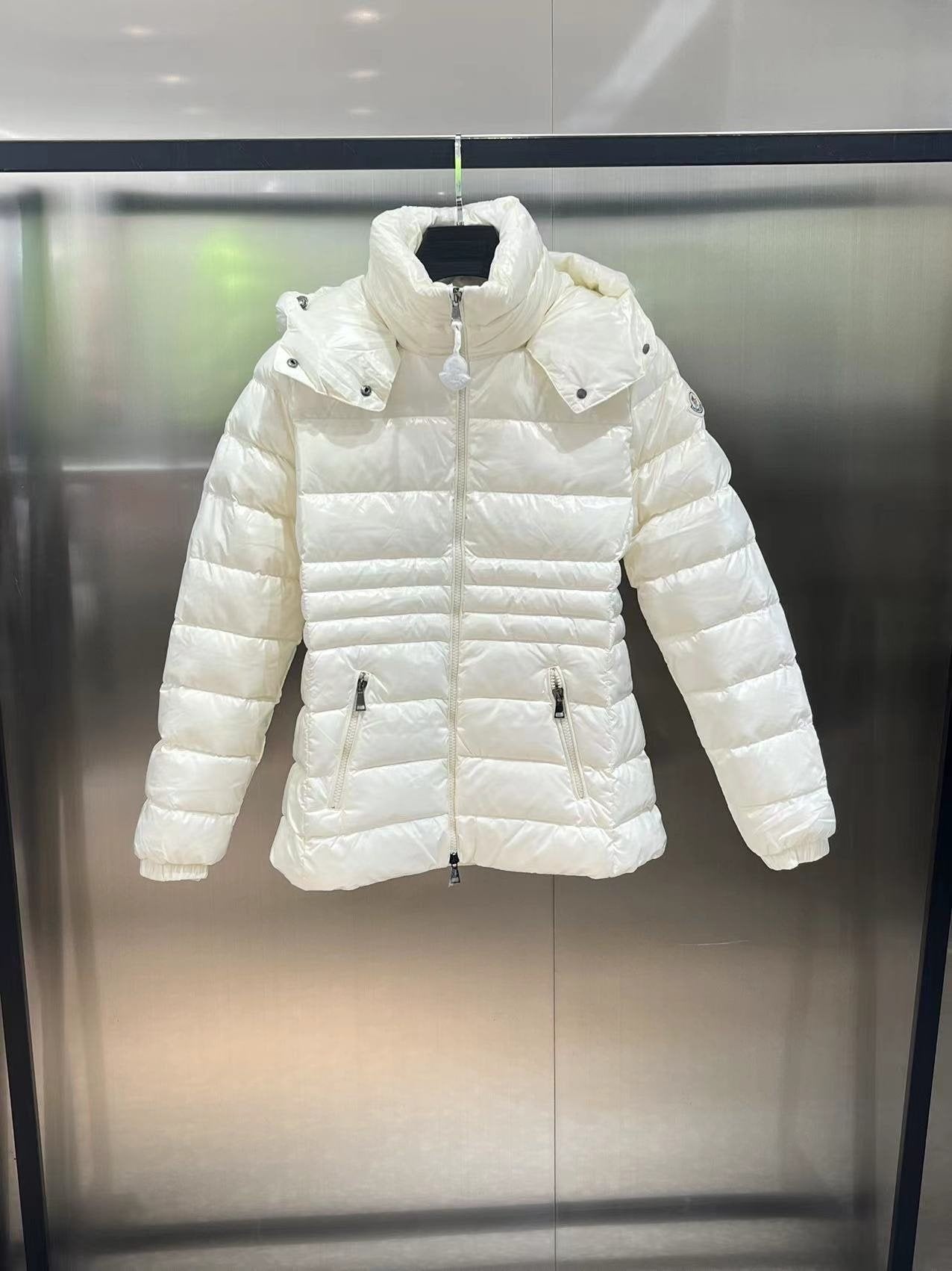 Moncler Women's Glossy Quilted Detachable Hood Puffer Coat — front