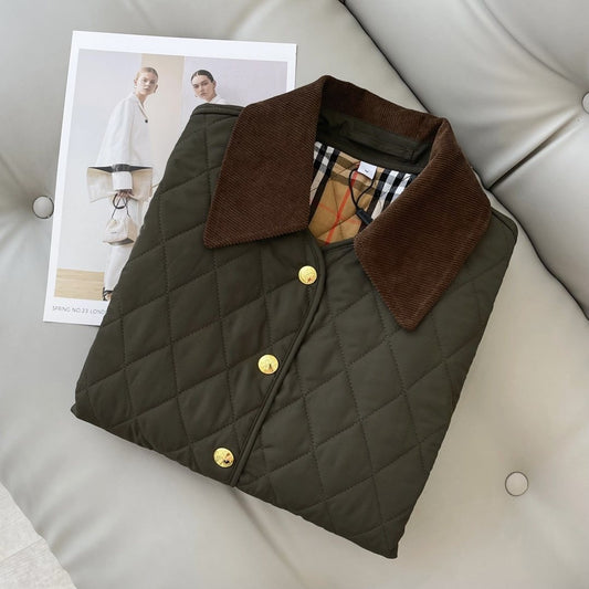 Burberry Diamond-Quilted Corduroy-Collar Jacket — front
