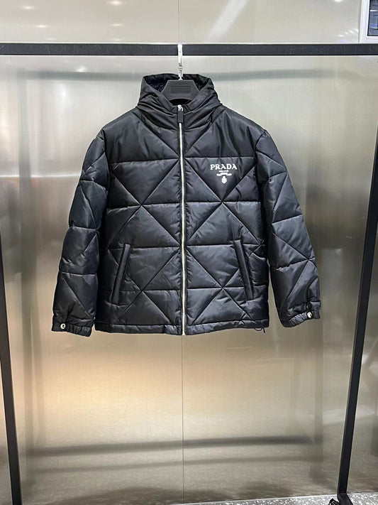 Prada Men's Black Diamond-Quilted Hooded Puffer Jacket — hero