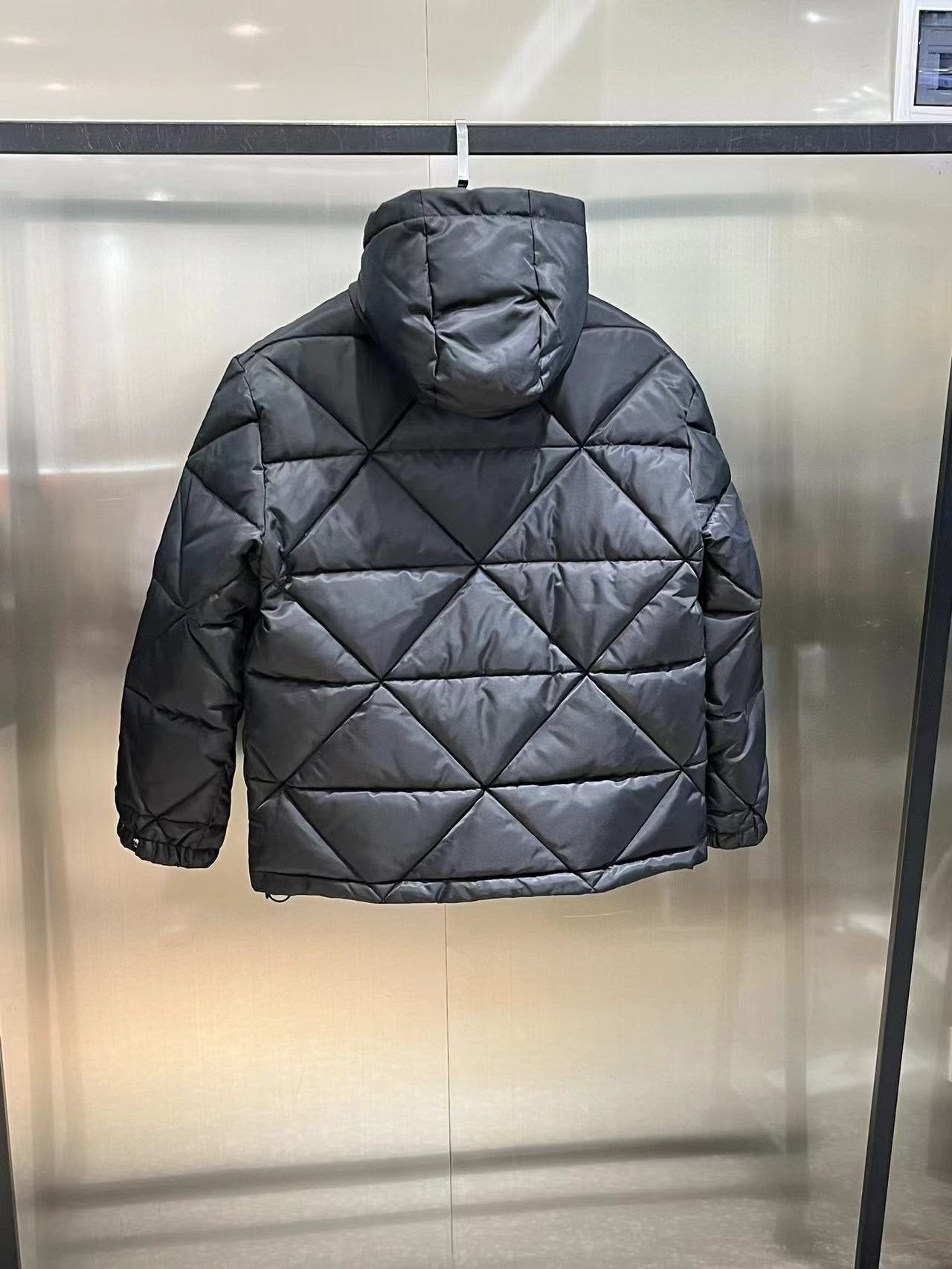 Prada Men's Black Diamond-Quilted Hooded Puffer Jacket — back