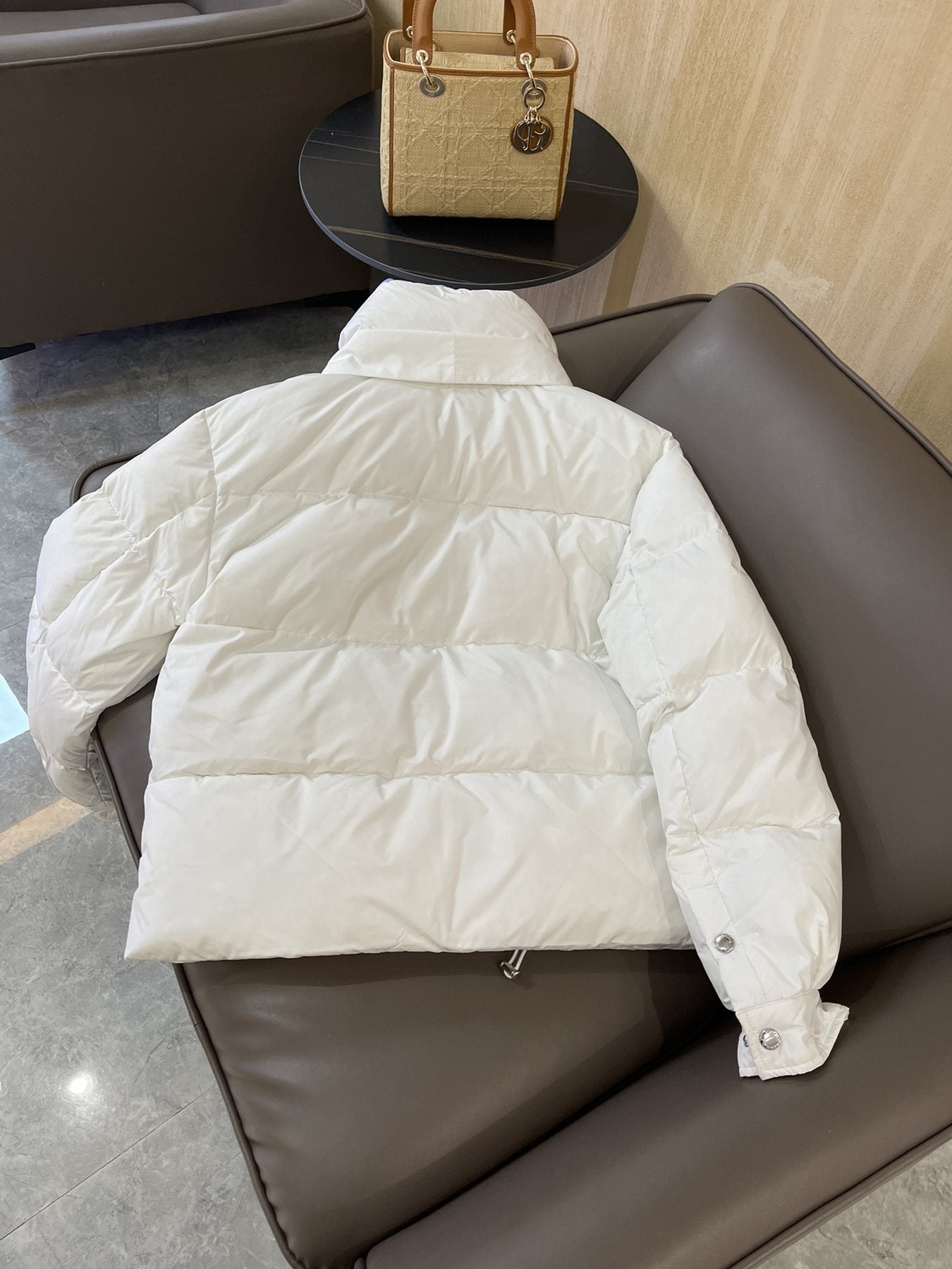 Prada Reversible Cropped Puffer Jacket with Removable Bow Scarf — back
