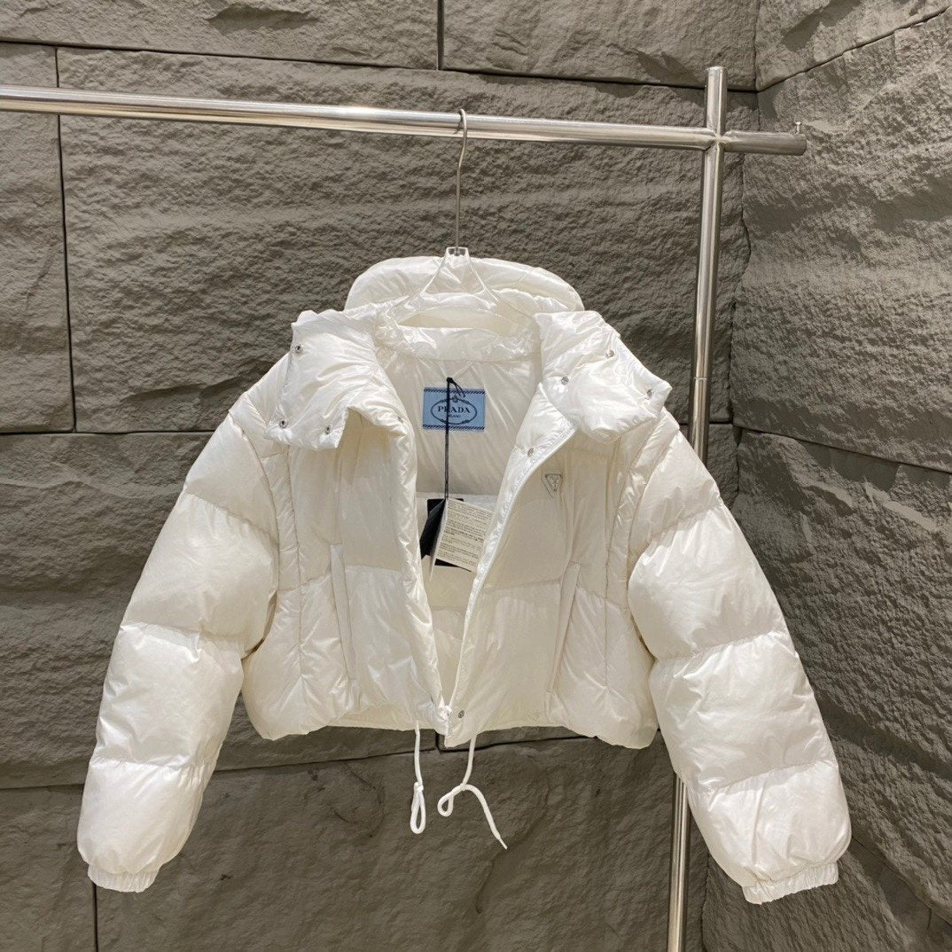 Prada Women's Cropped Convertible Puffer Jacket — hang_tag