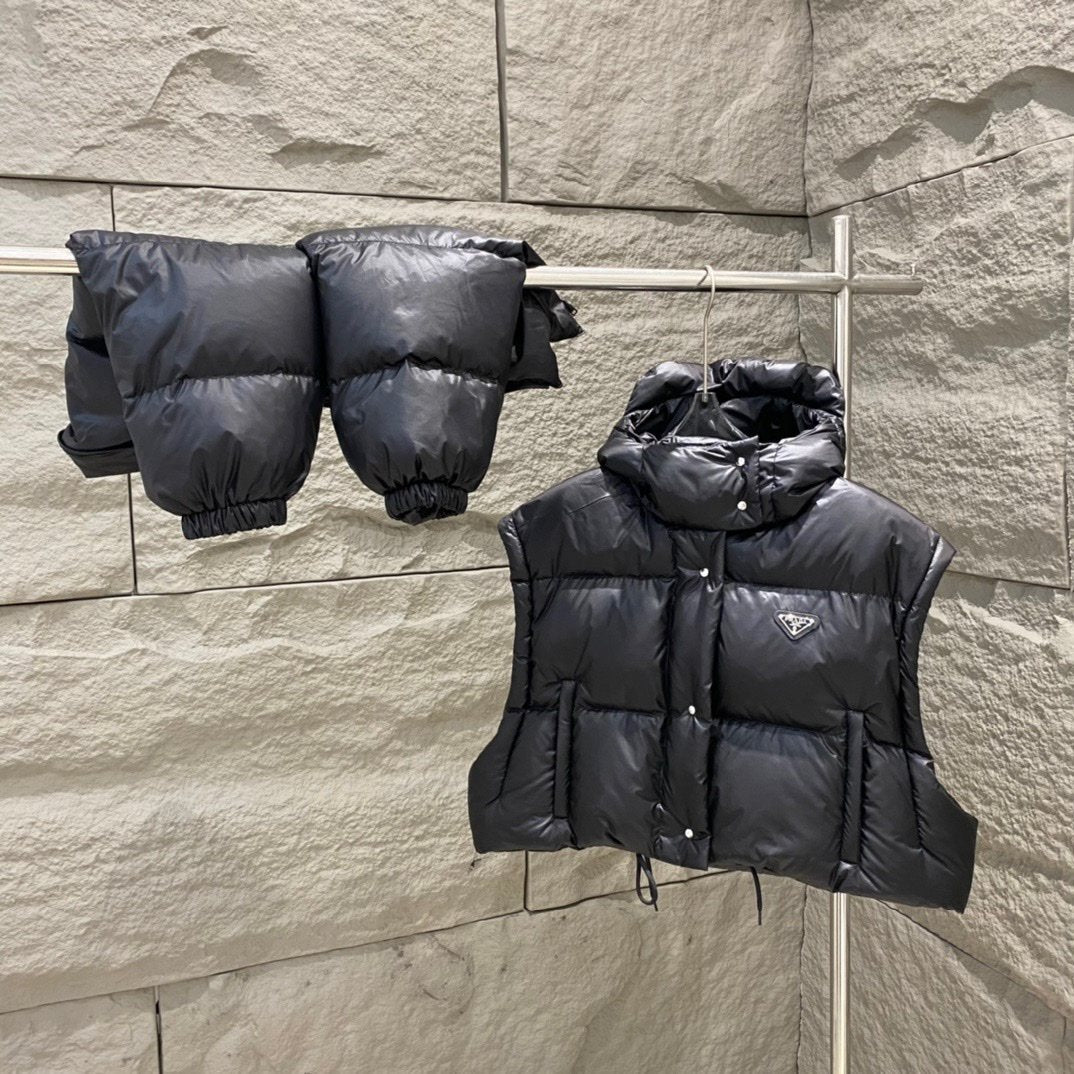 Prada Women's Cropped Convertible Puffer Jacket — detail