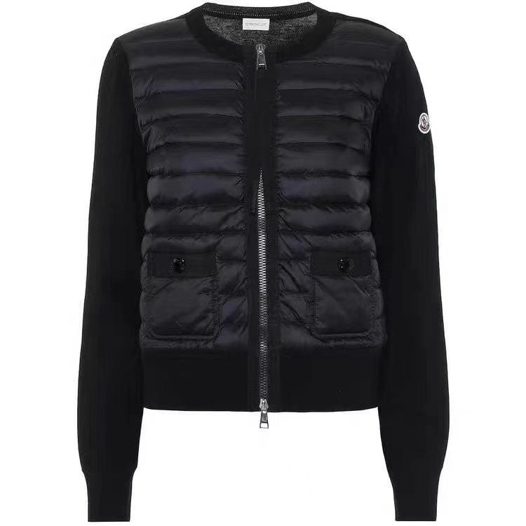Moncler Women's Quilted Knit-Sleeve Zip-Front Jacket — front