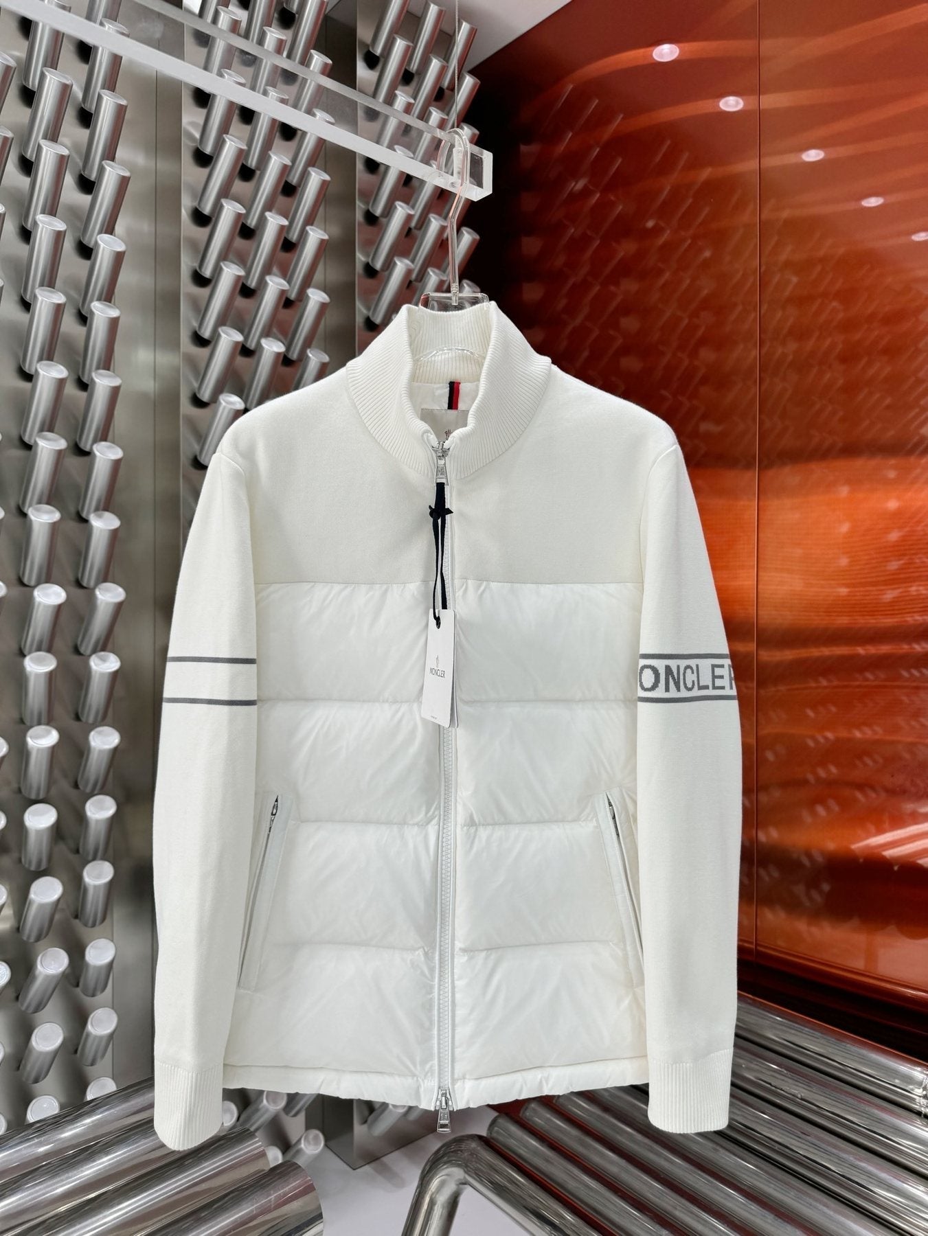 Moncler Knit-Sleeve Down Jacket — front