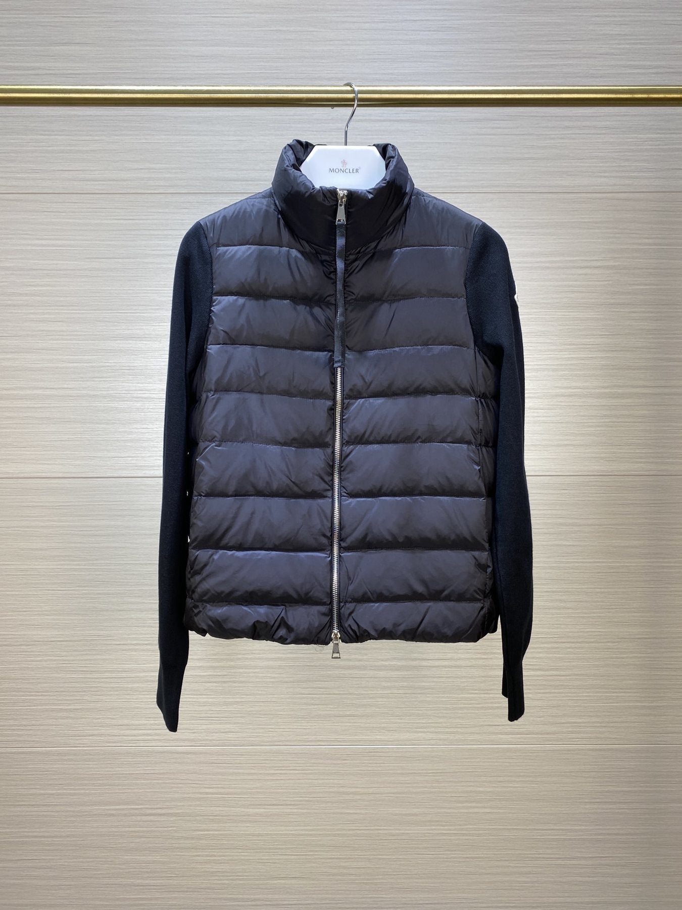 Moncler Women's Knit-Sleeve Hybrid Puffer Jacket — front